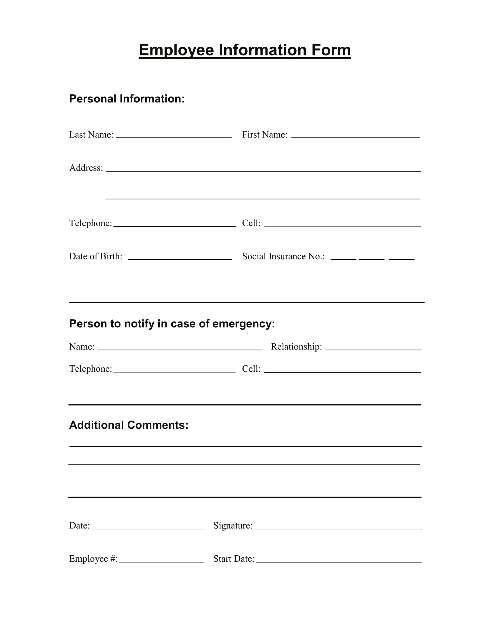 FREE 13+ Employee Information Forms in MS Word PDF