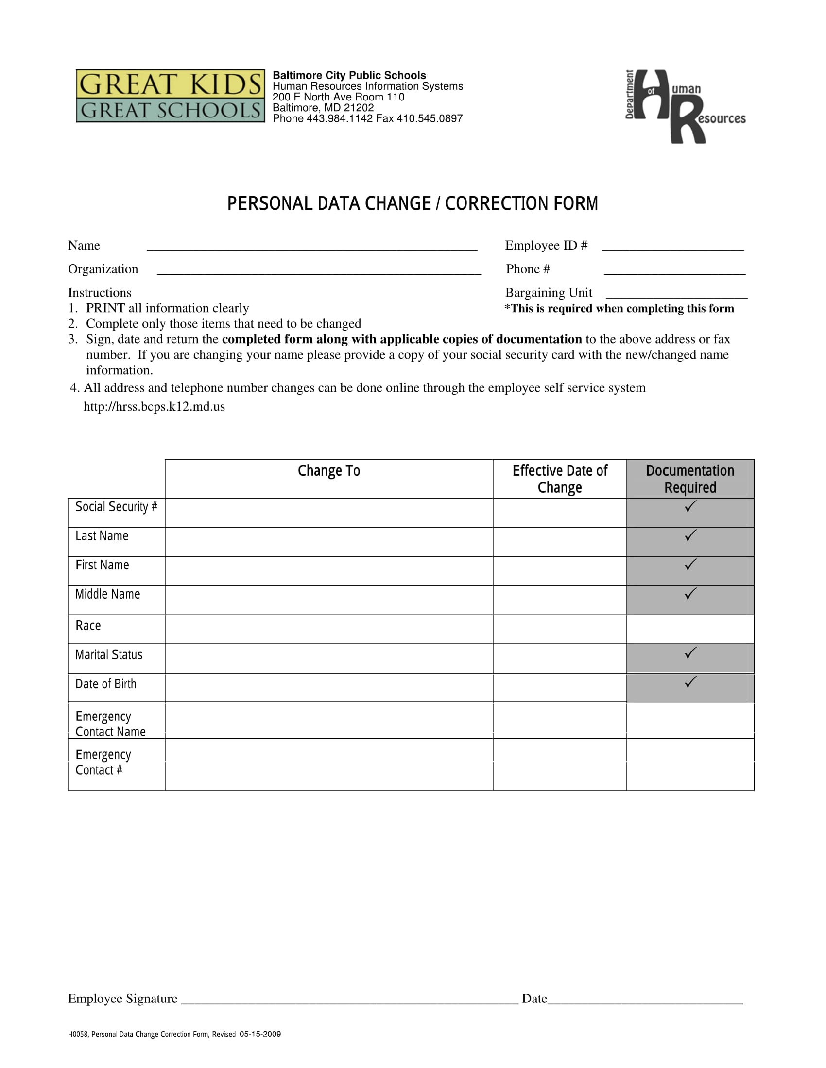 employee personal data correction form 1