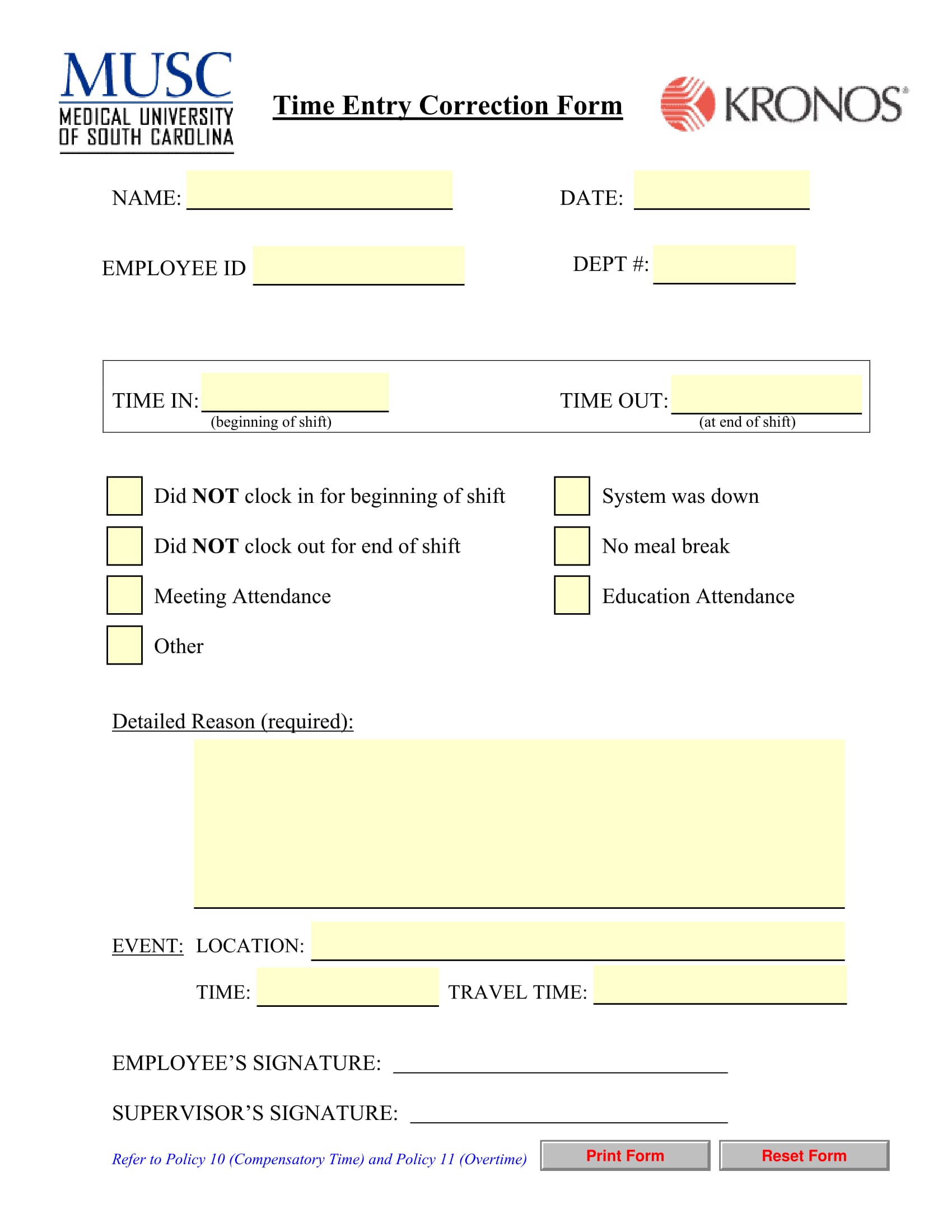 employee time entry correction form 1