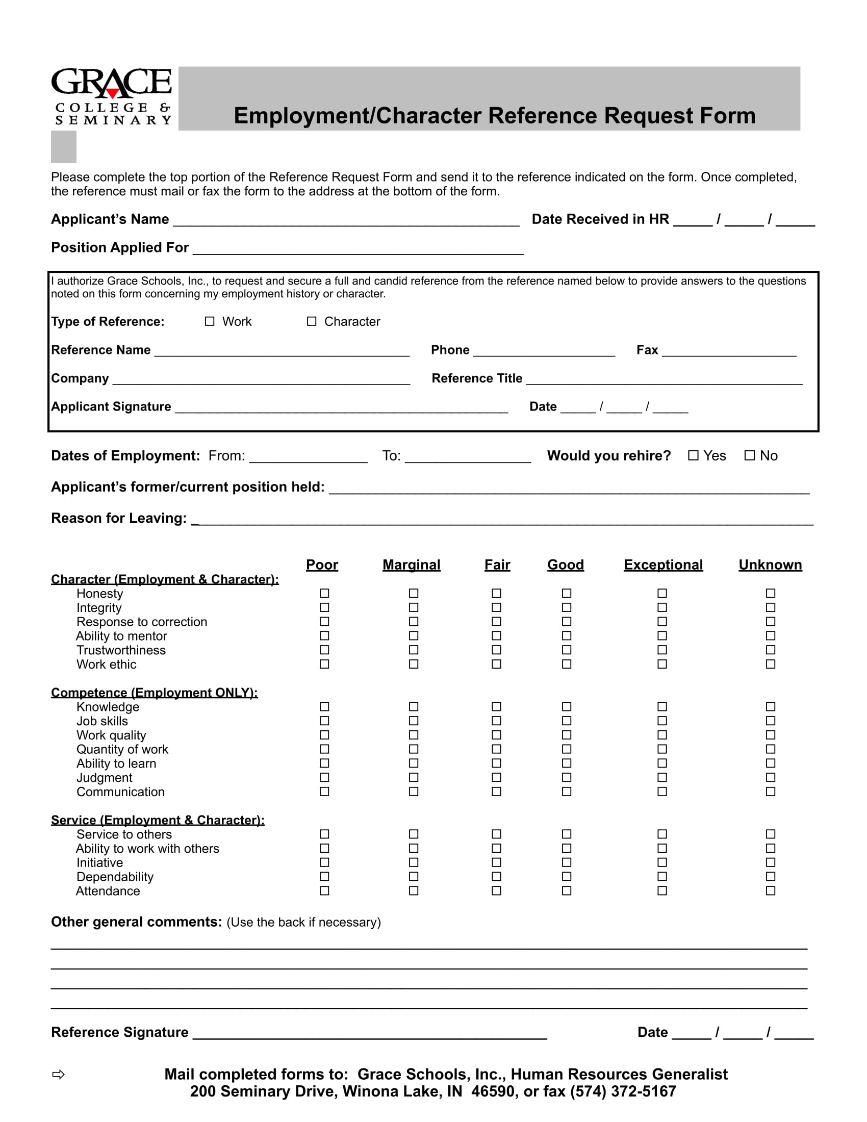employment character reference request form 1