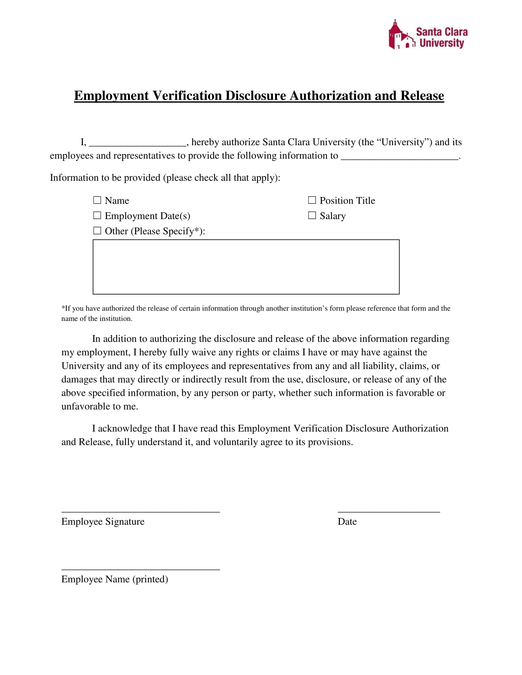 employment reference verification release form 1