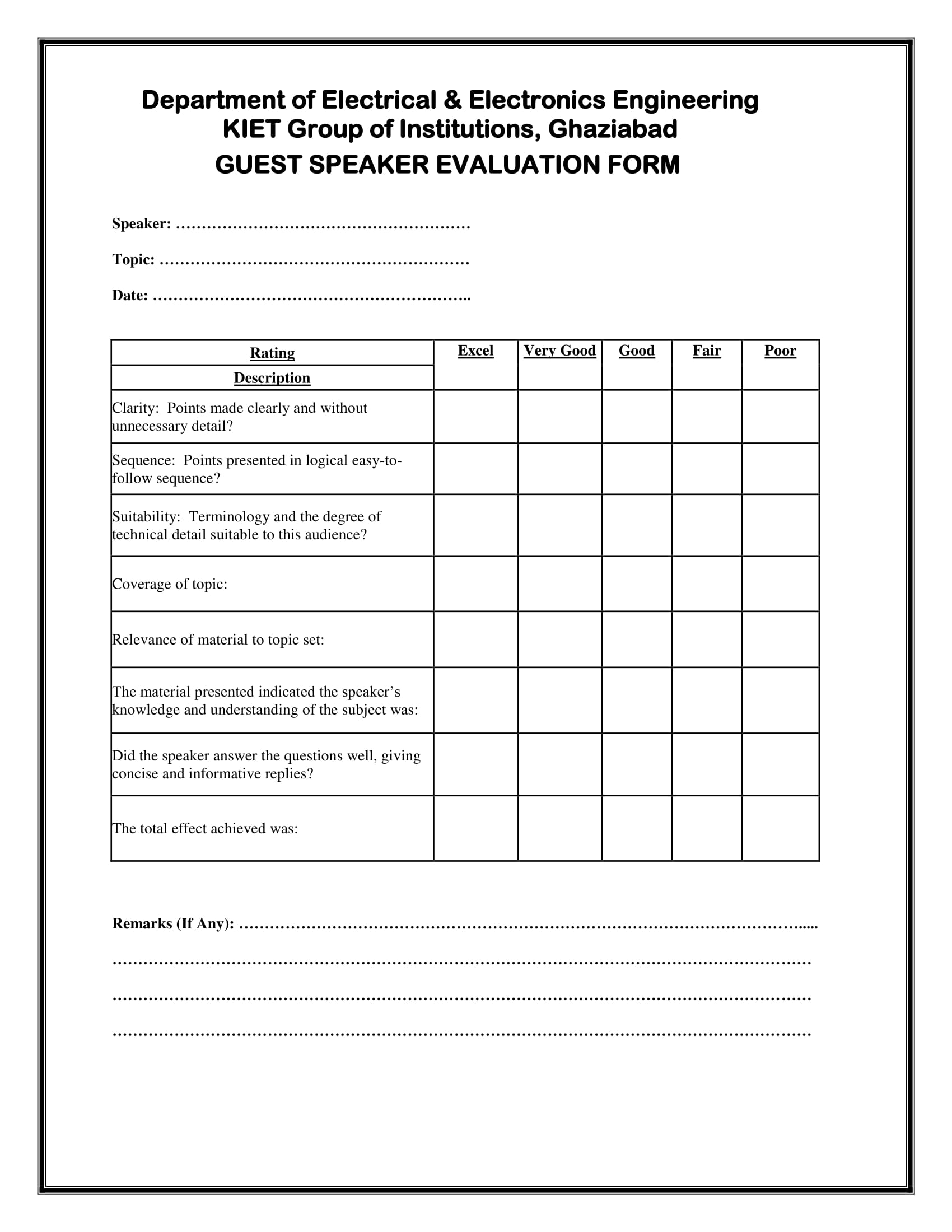 speaker presentation evaluation form