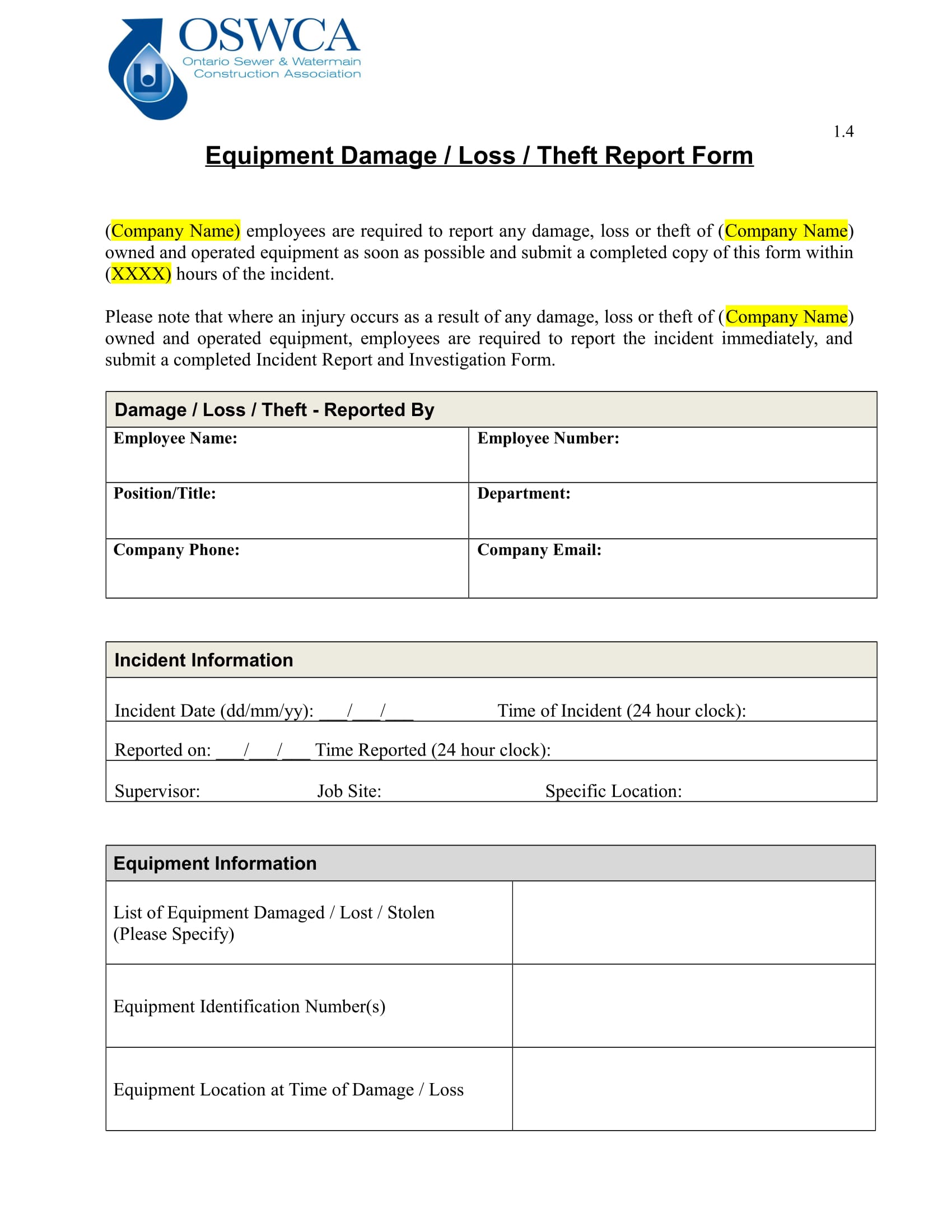 Water Damage Report Template