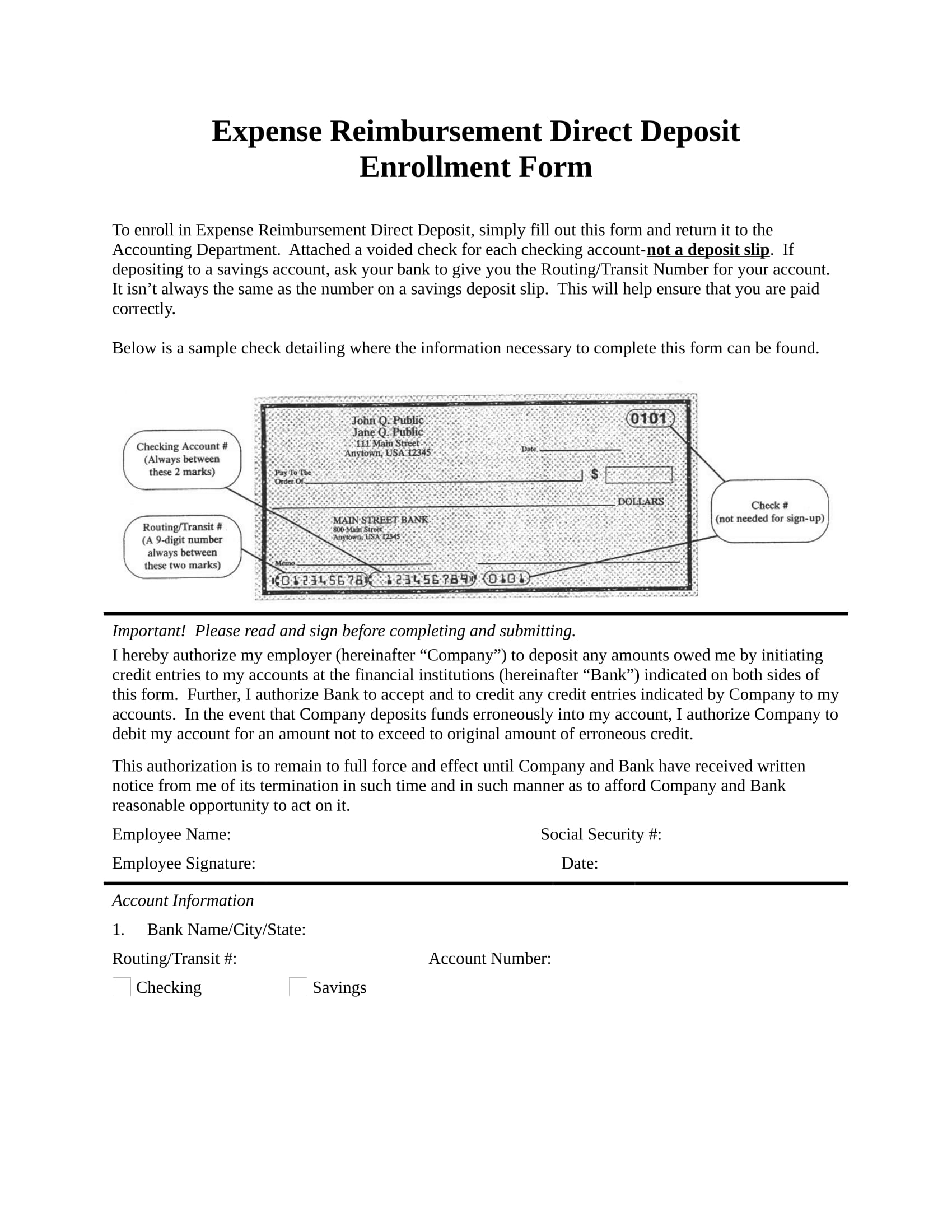 Free 15 Direct Deposit Enrollment Forms In Ms Word Pdf Excel 6025