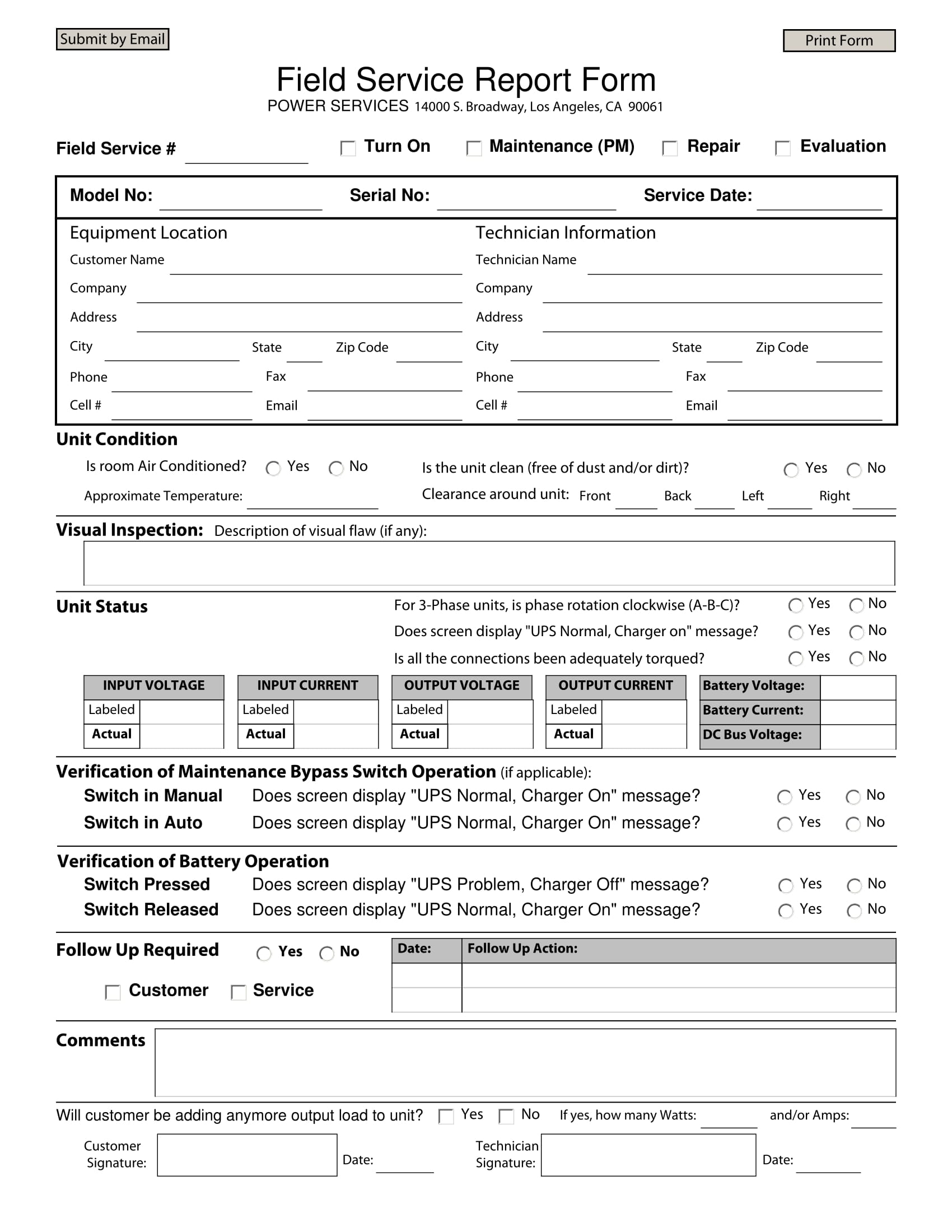 field service report form 1