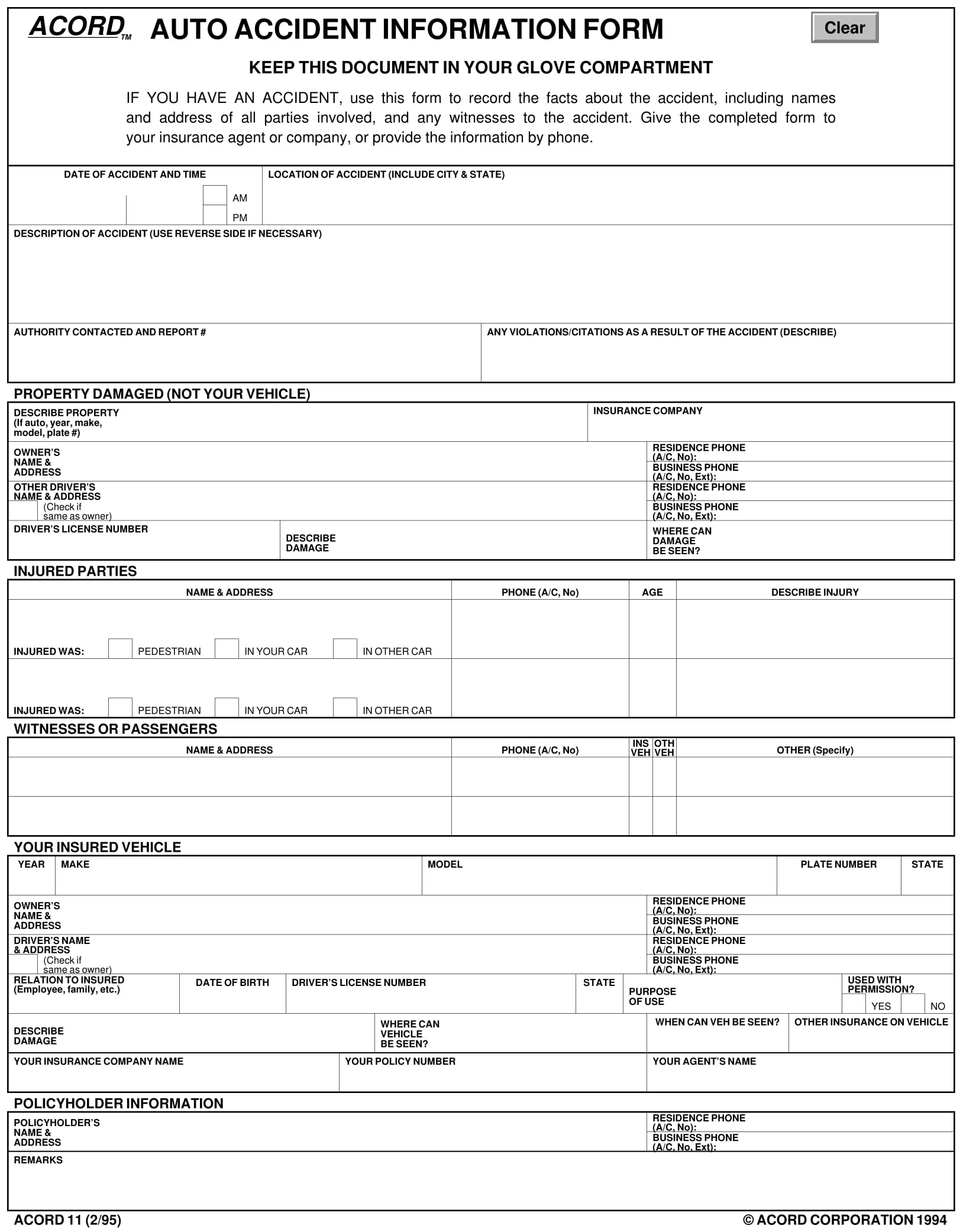 fillable auto accident information form 1