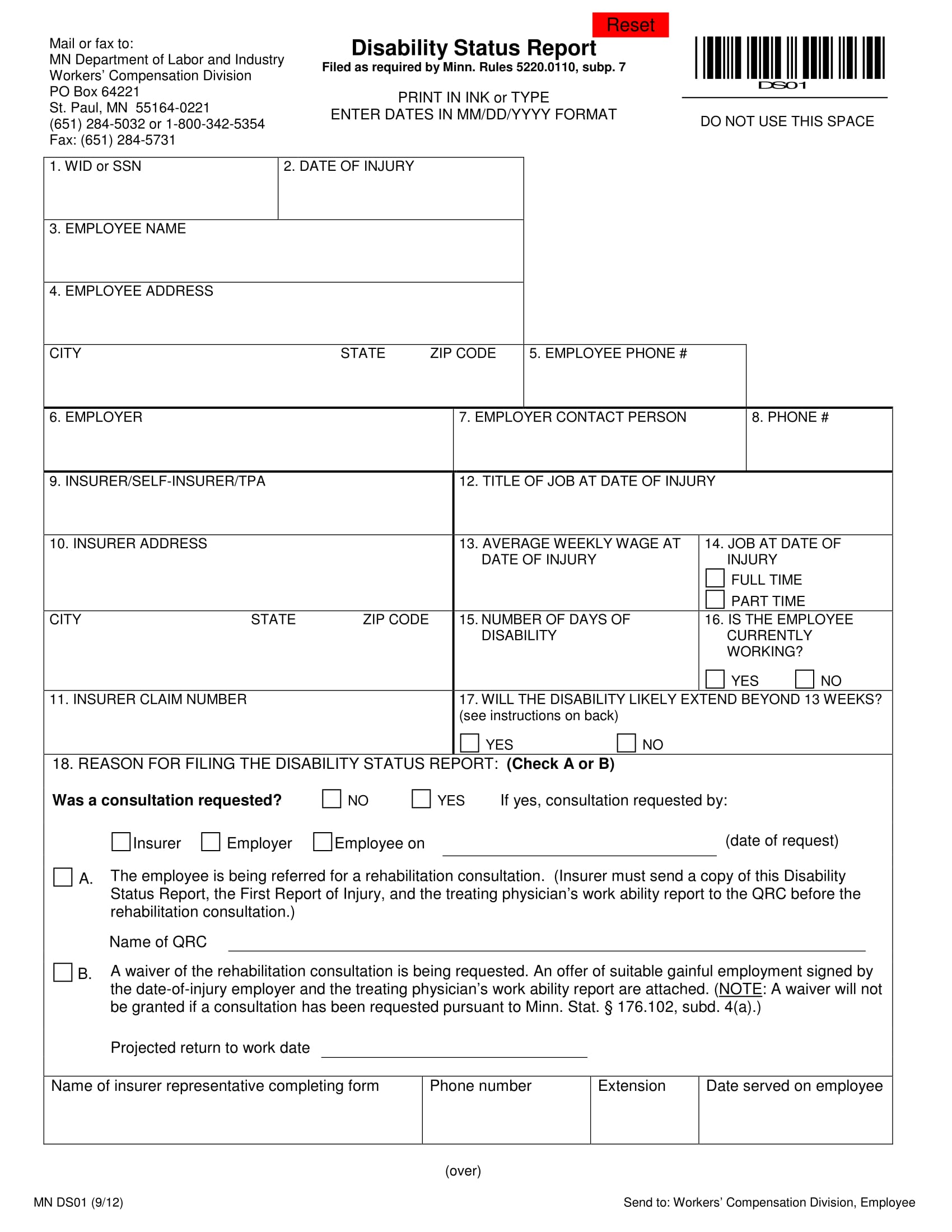 fillable disability status report 1