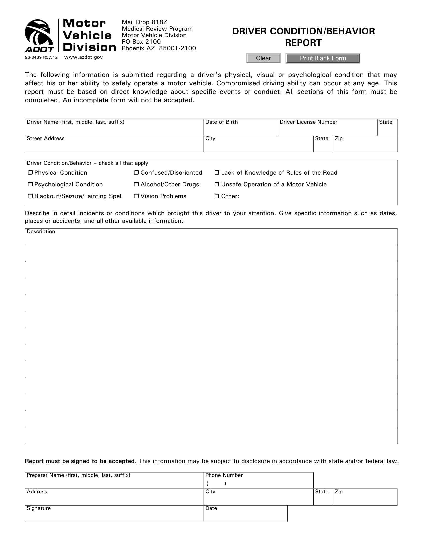 fillable driver behavior report form 1