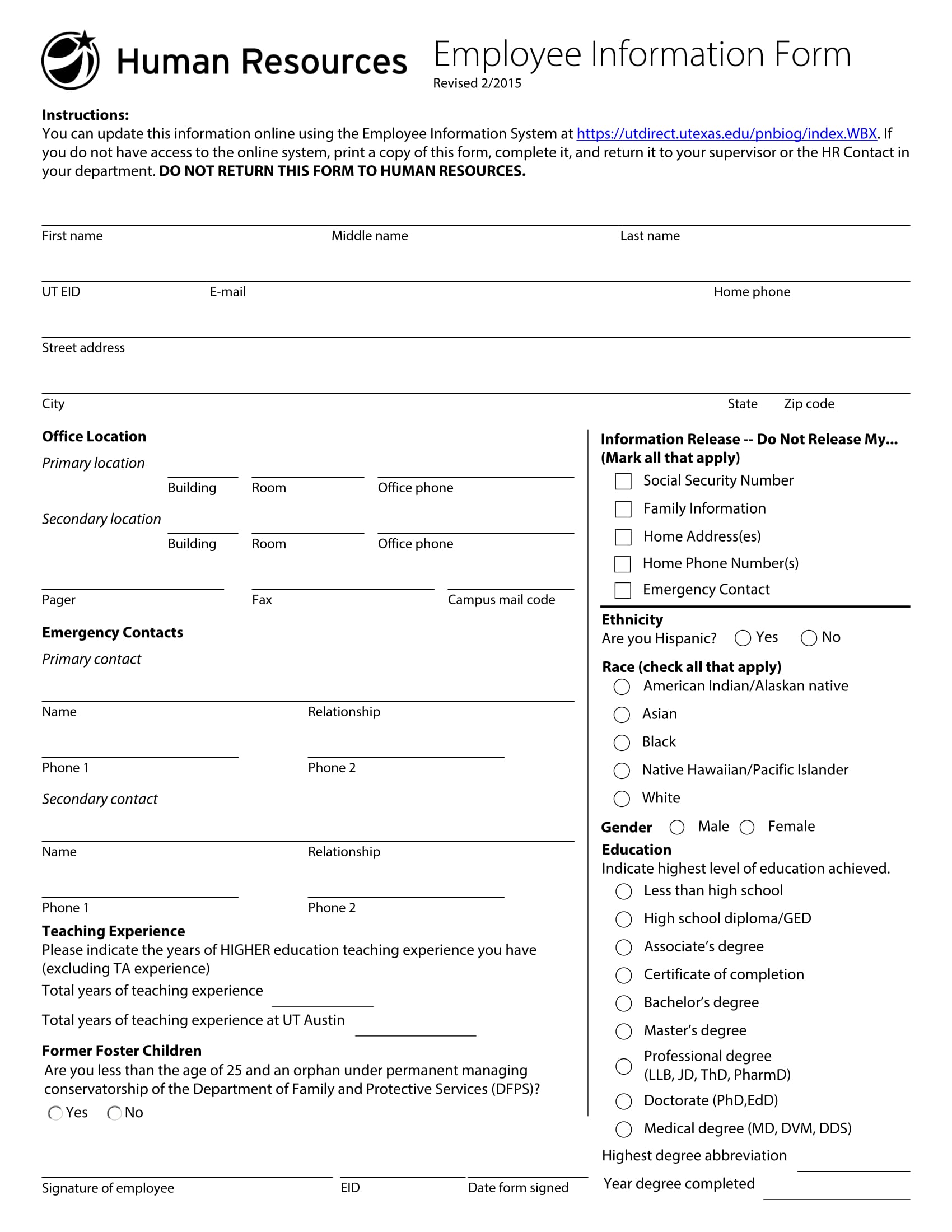 fillable employee information form 1