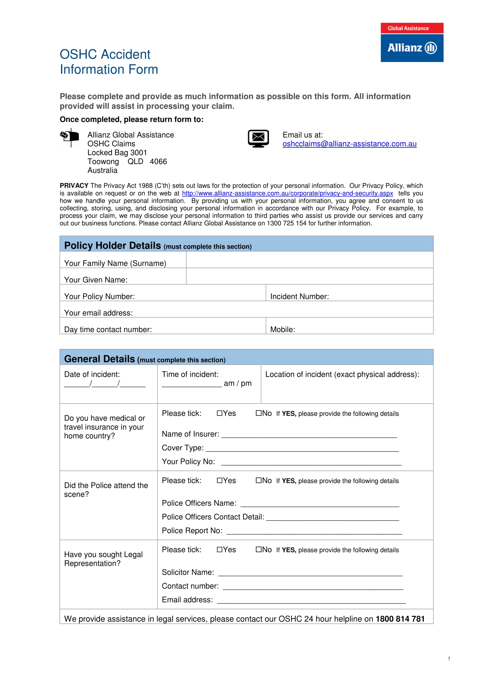 general accident information form 1