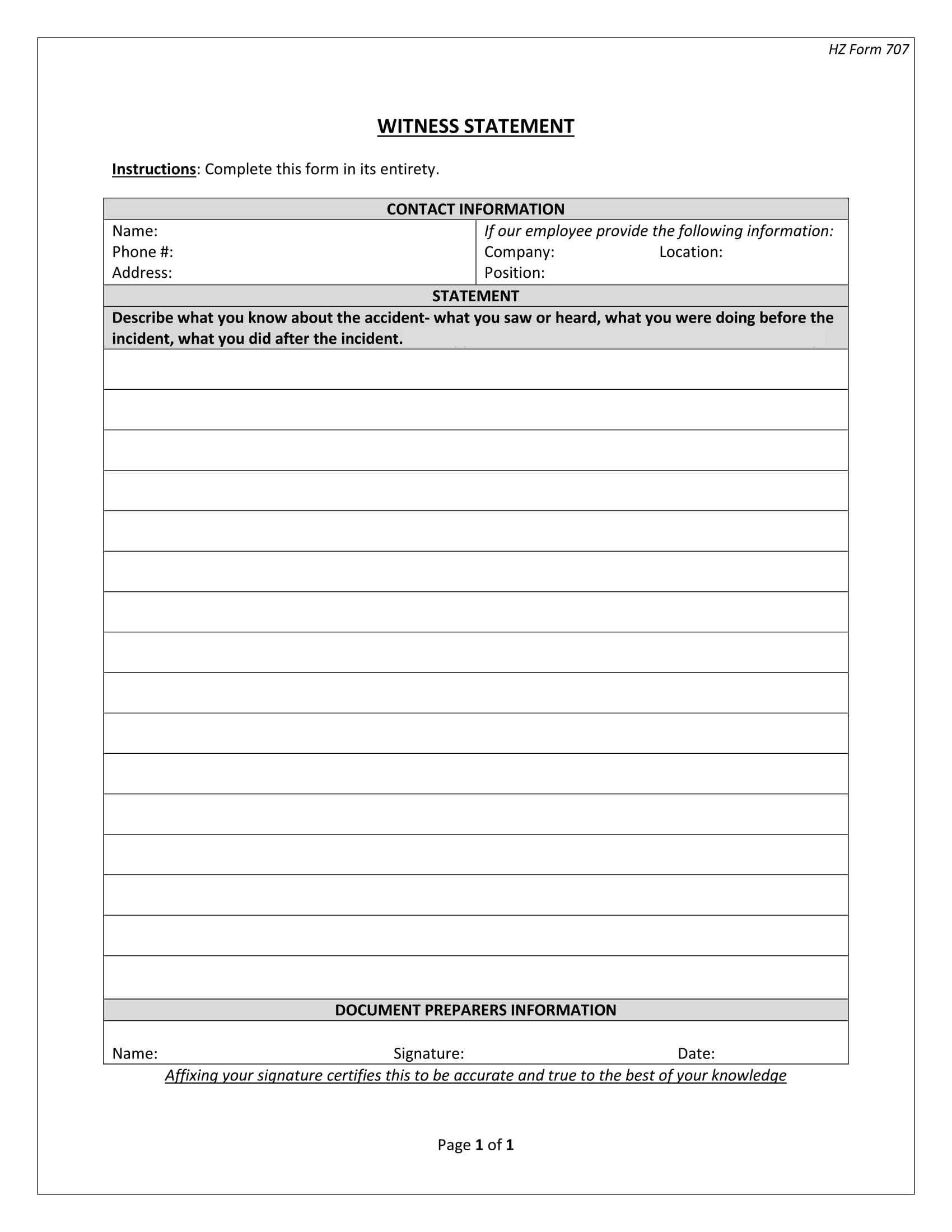 car accident witness statement template