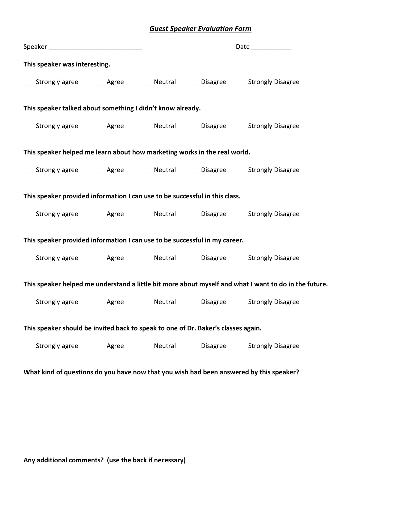 FREE 14+ Speaker Evaluation Forms in PDF