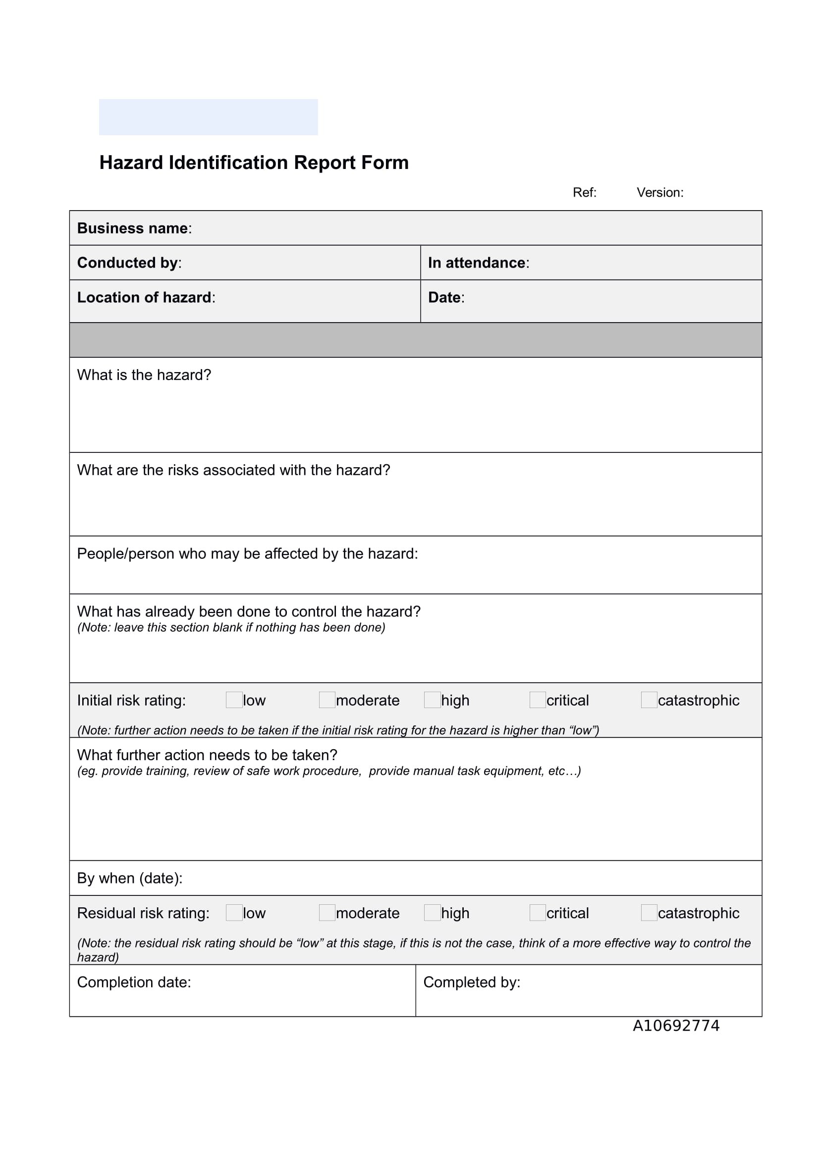 hazard identification report form 1