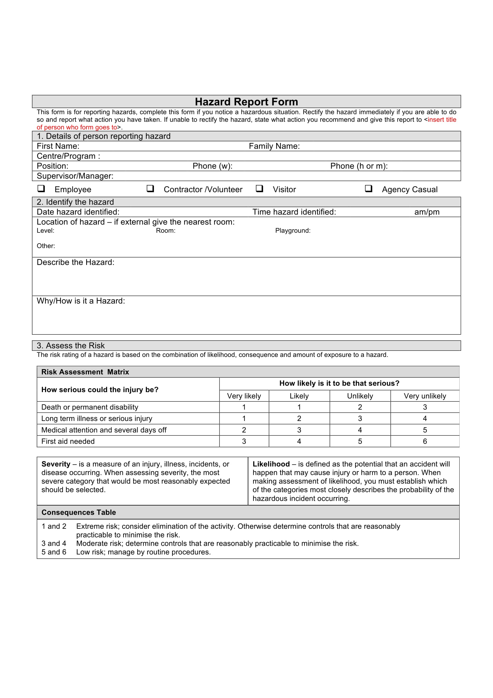 FREE 20+ Hazard Report Forms in MS Word  PDF Inside Generic Incident Report Template