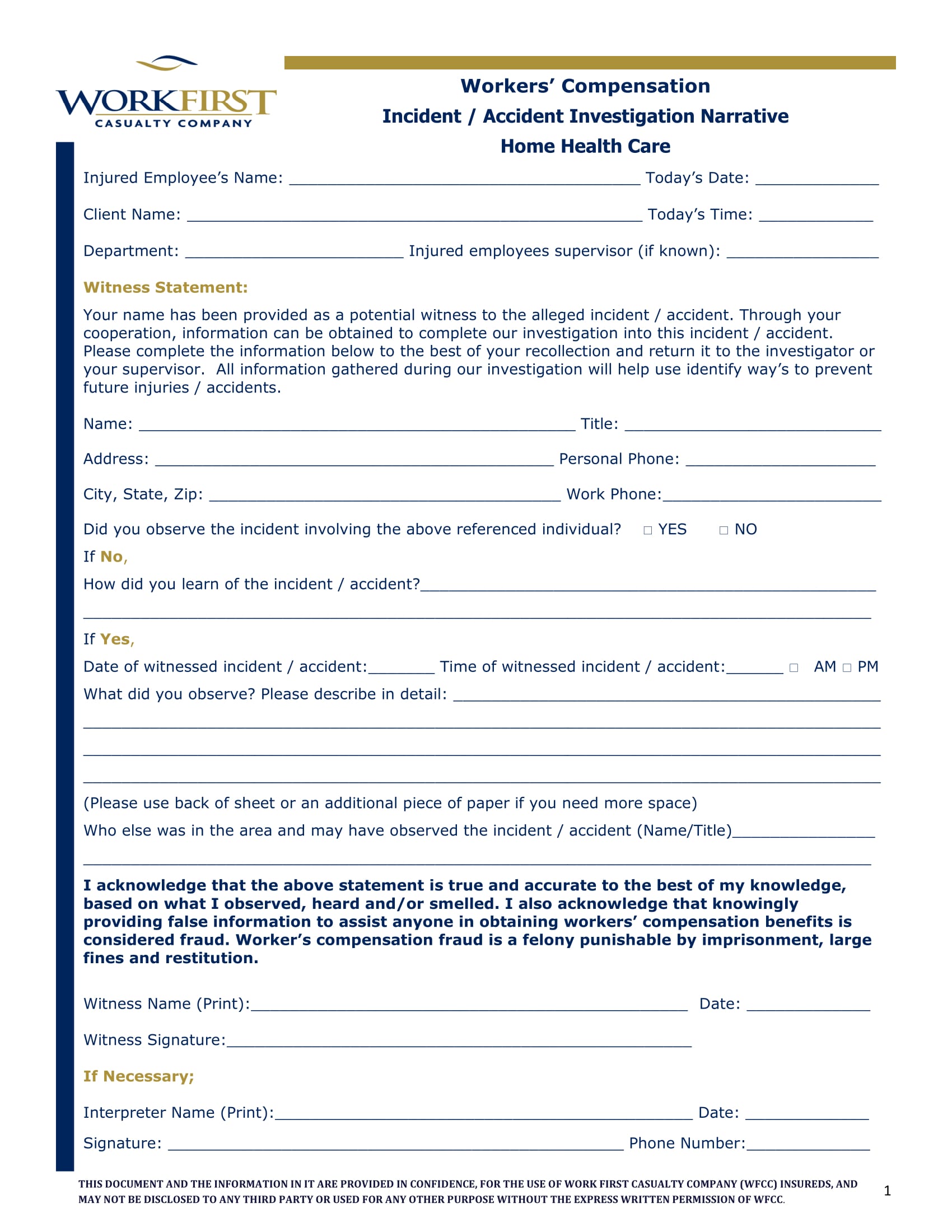 FREE 11+ Employee Witness Statement Forms in MS Word  PDF
