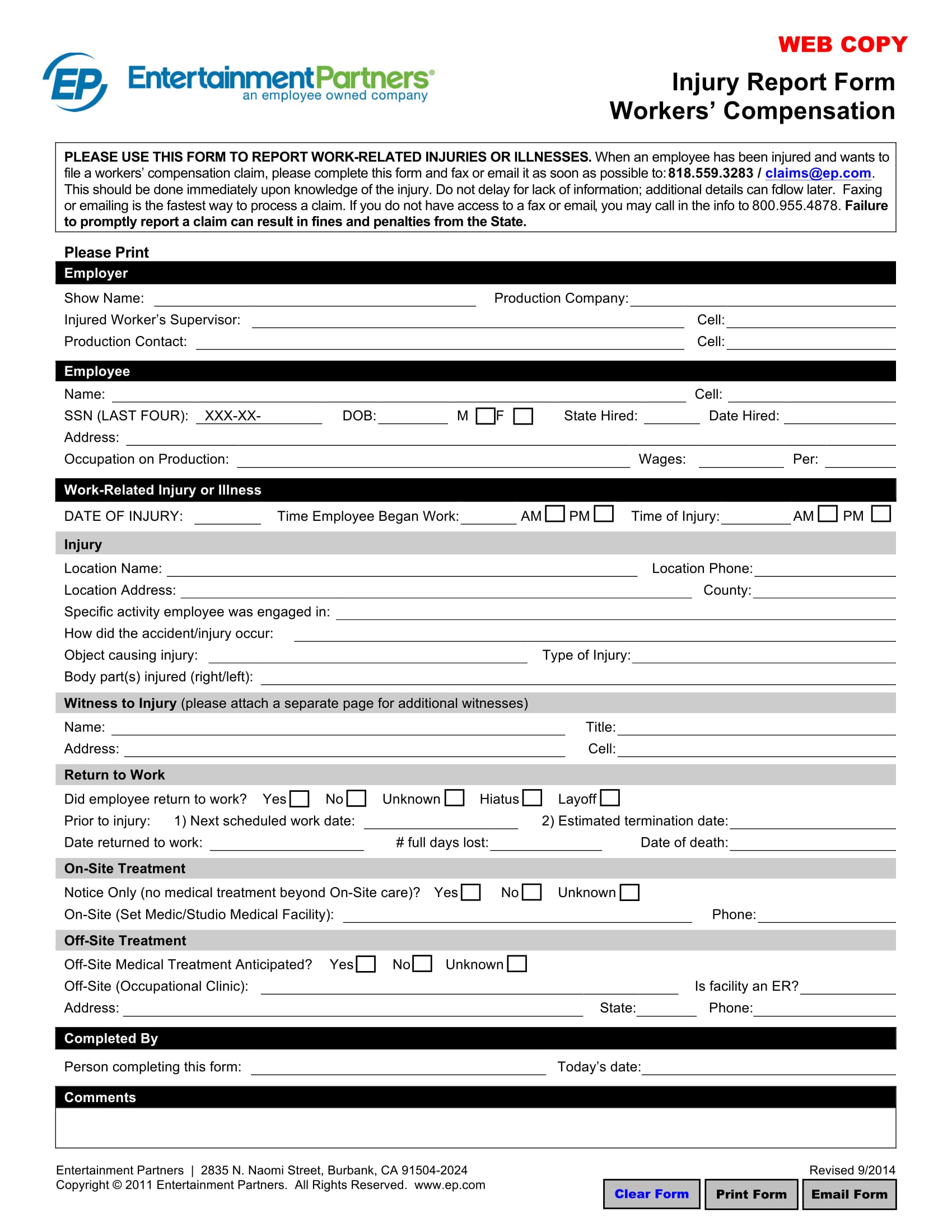 injury report form – worker’s compensation 1