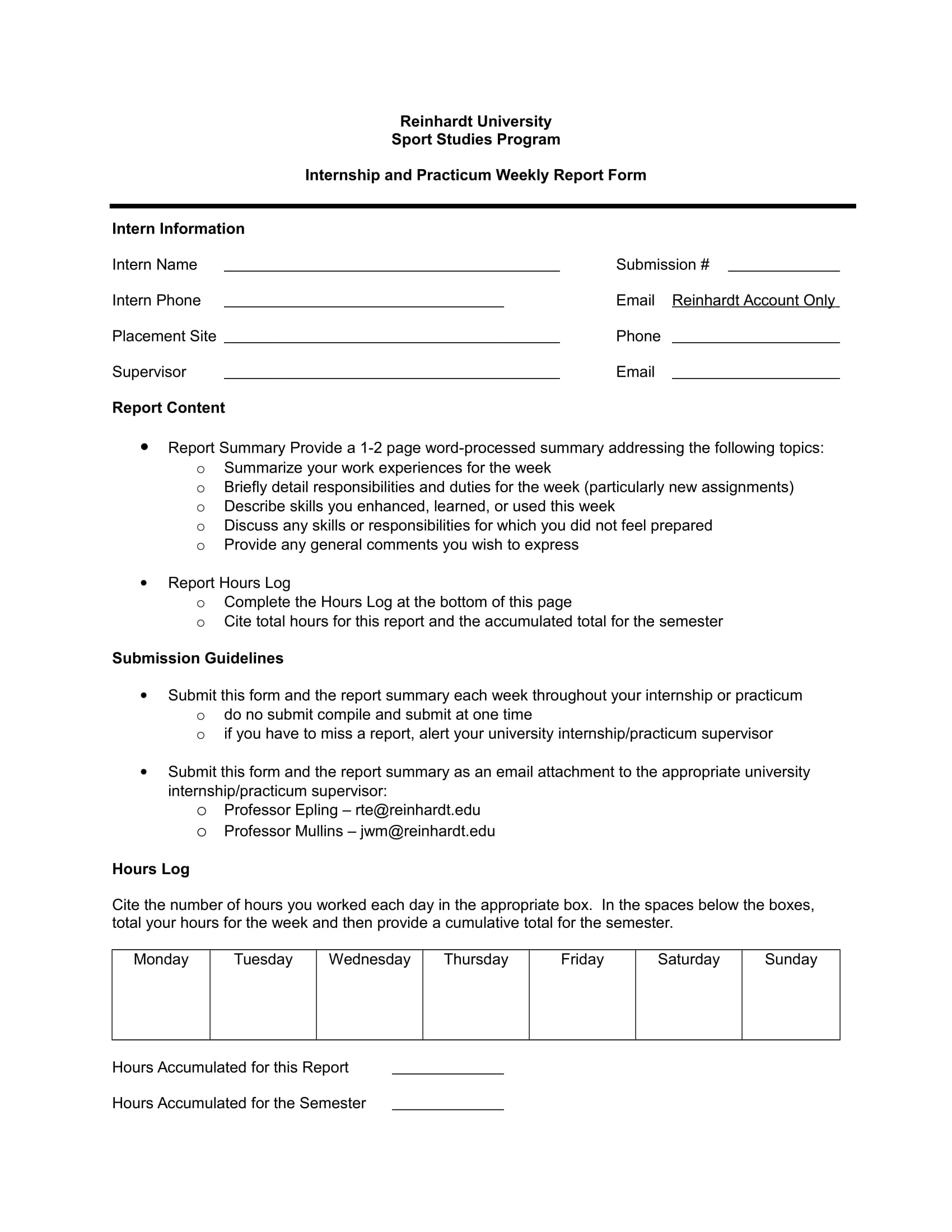 internship practicum weekly report form 1
