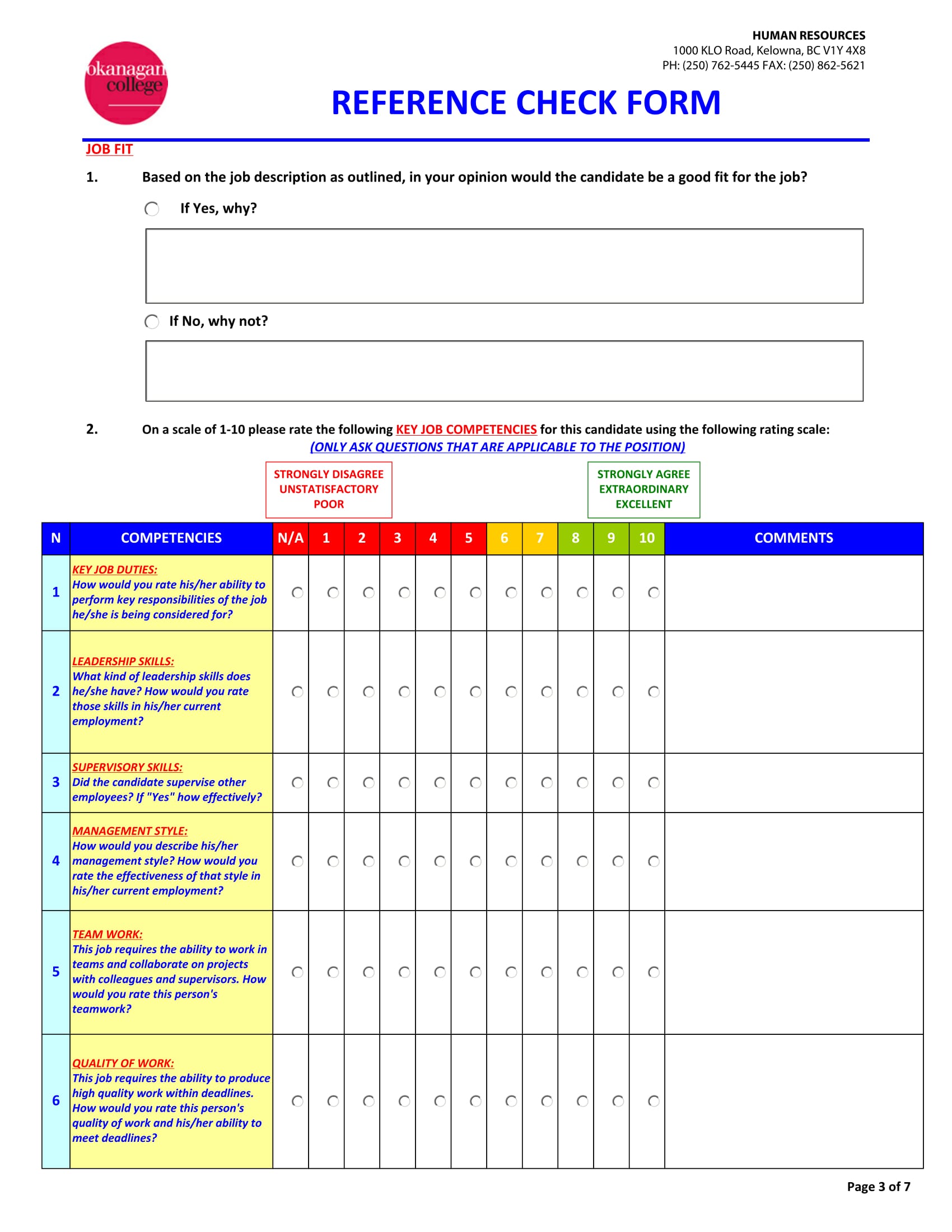 job competencies reference check form 3