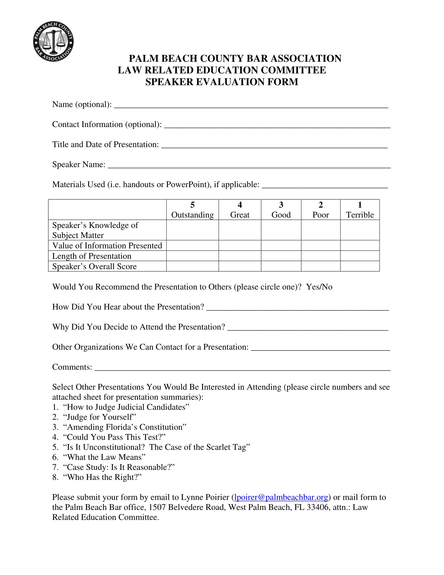 law committee speaker evaluation form 1