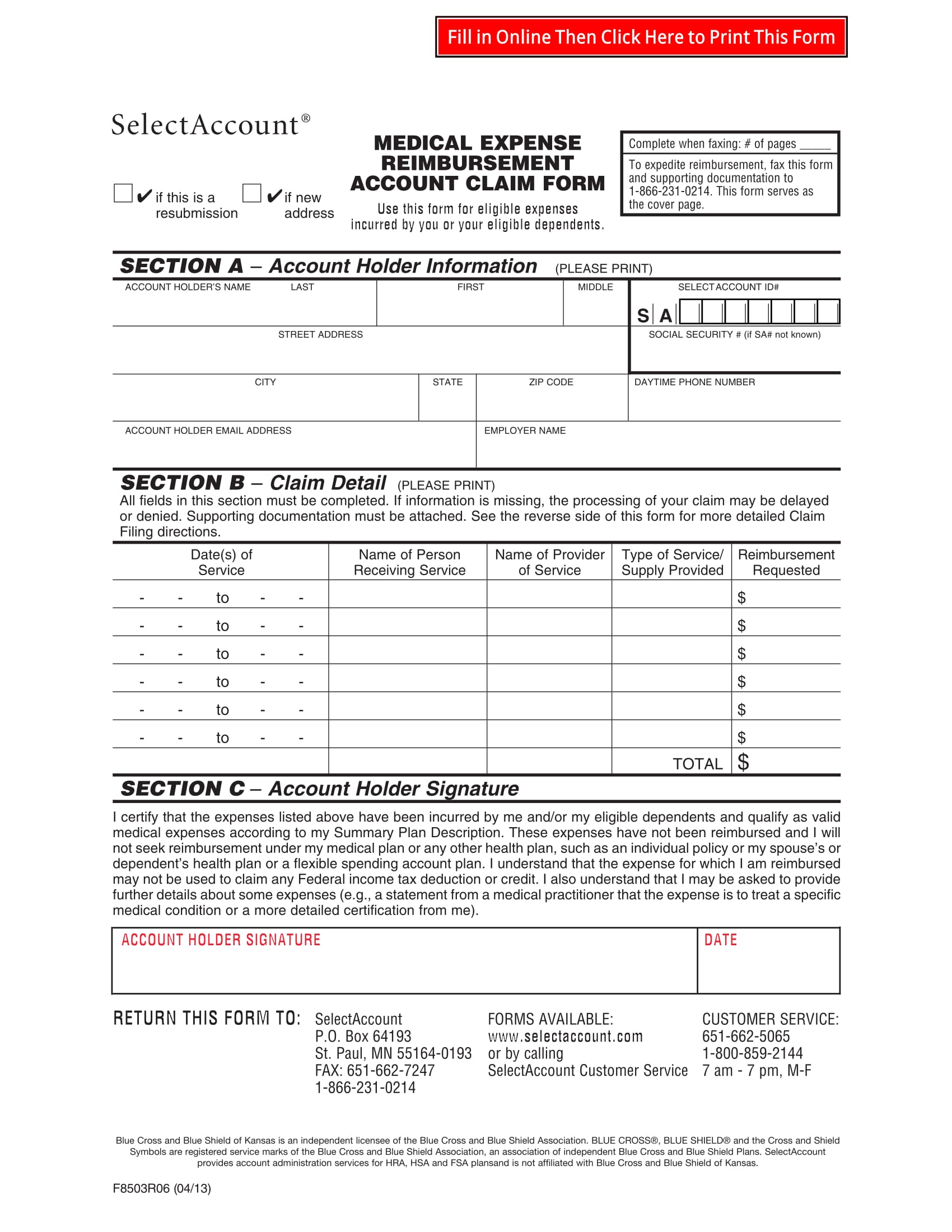 medical expense reimbursement account claim form 1