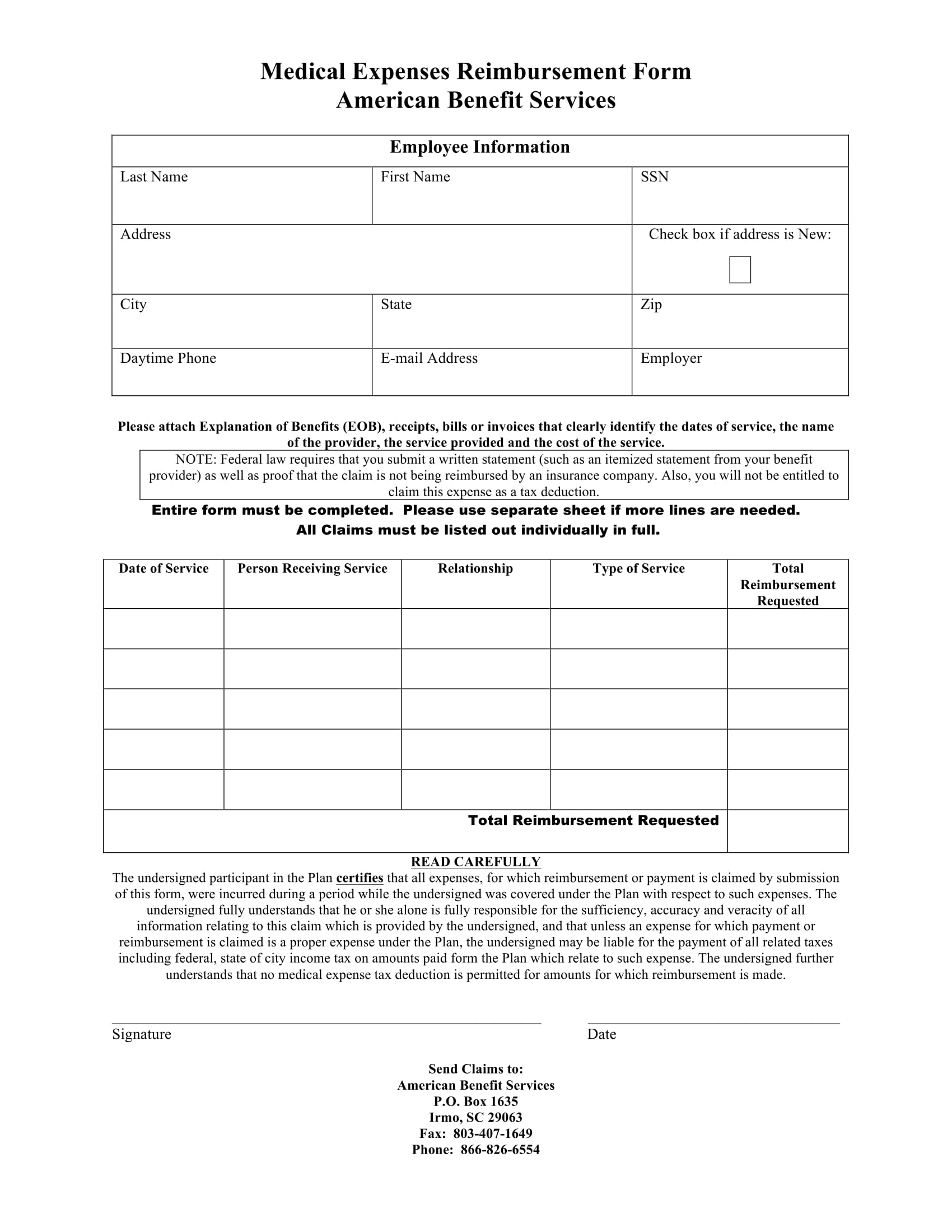 Medical Expenses Reimbursement Form