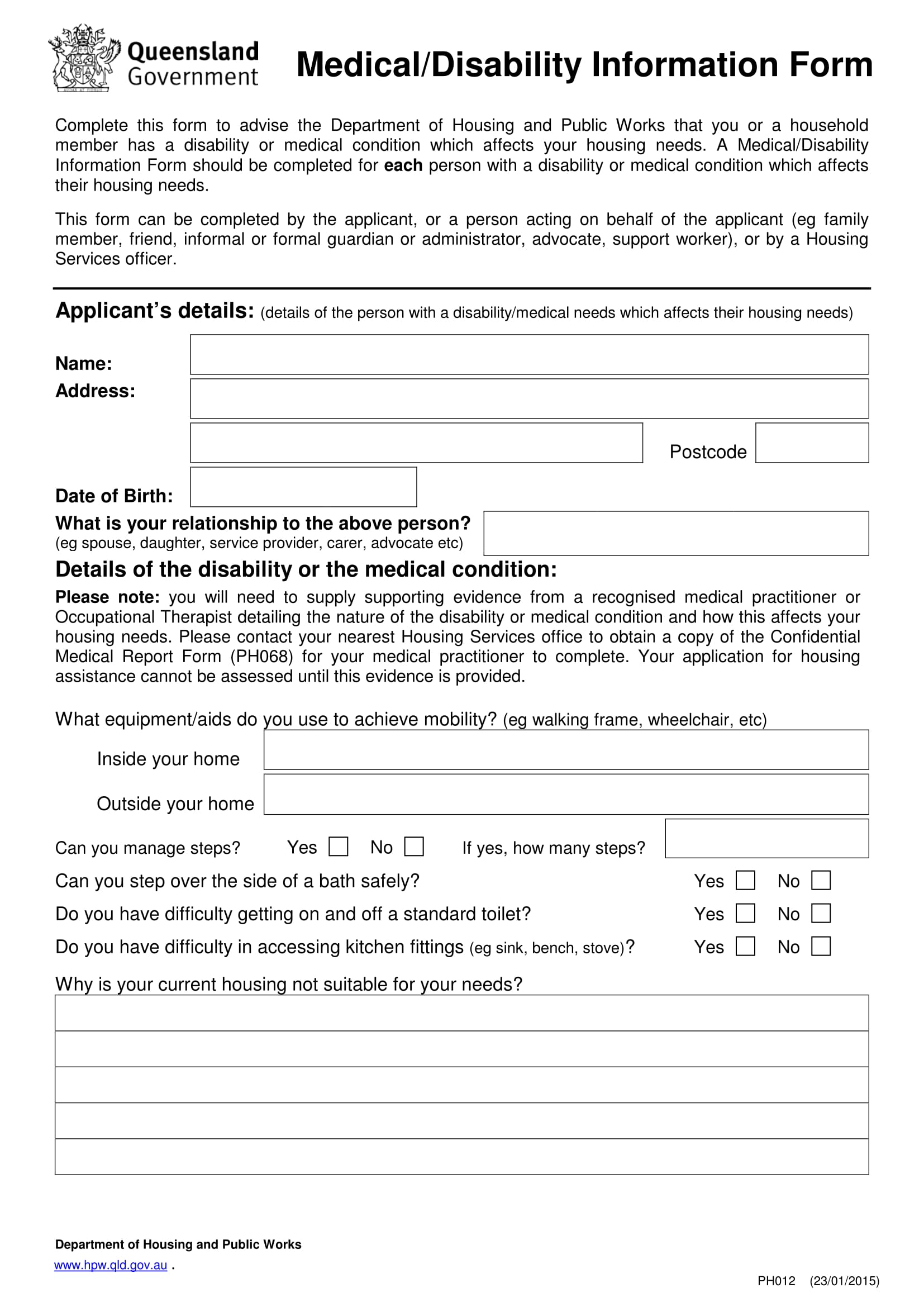 medical or disability information report form 1