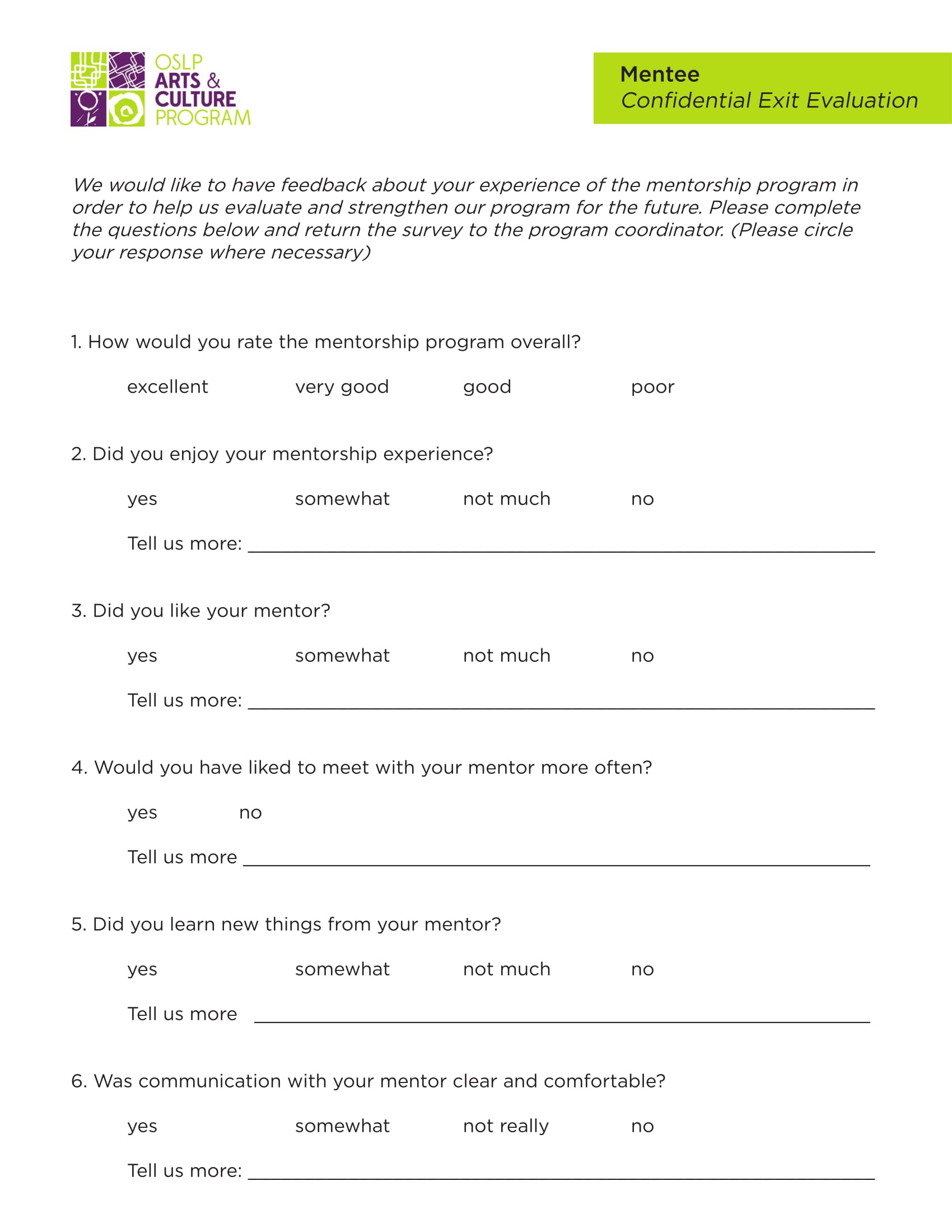 mentee confidential exit evaluation form 12