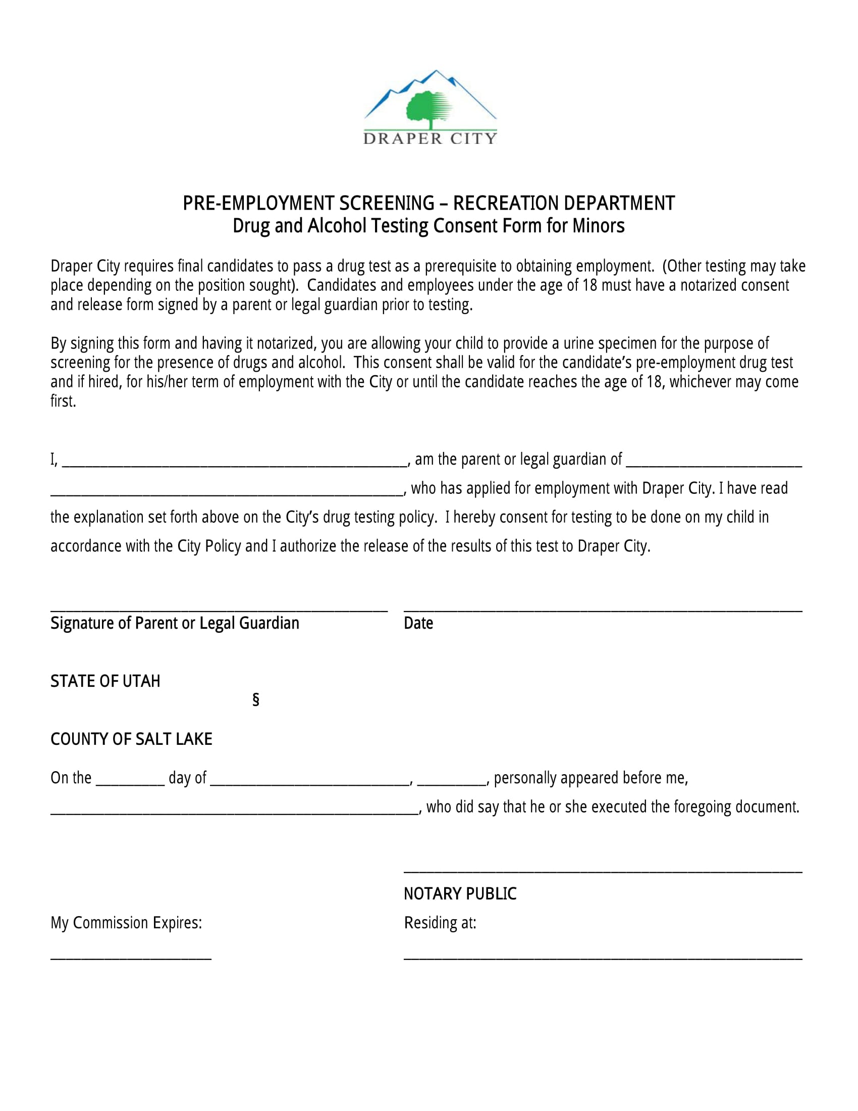 minor employee drug test consent form 1