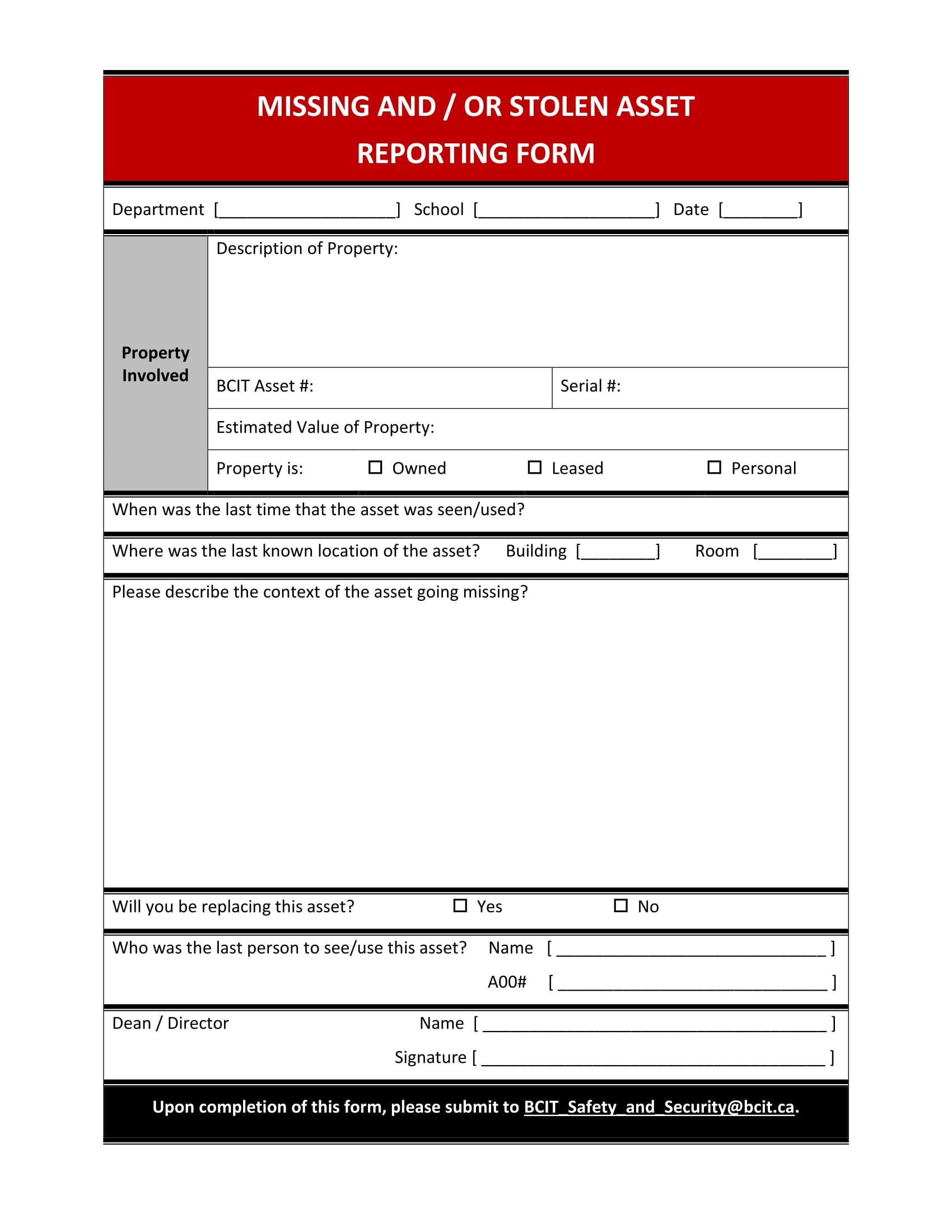 missing asset reporting form 1