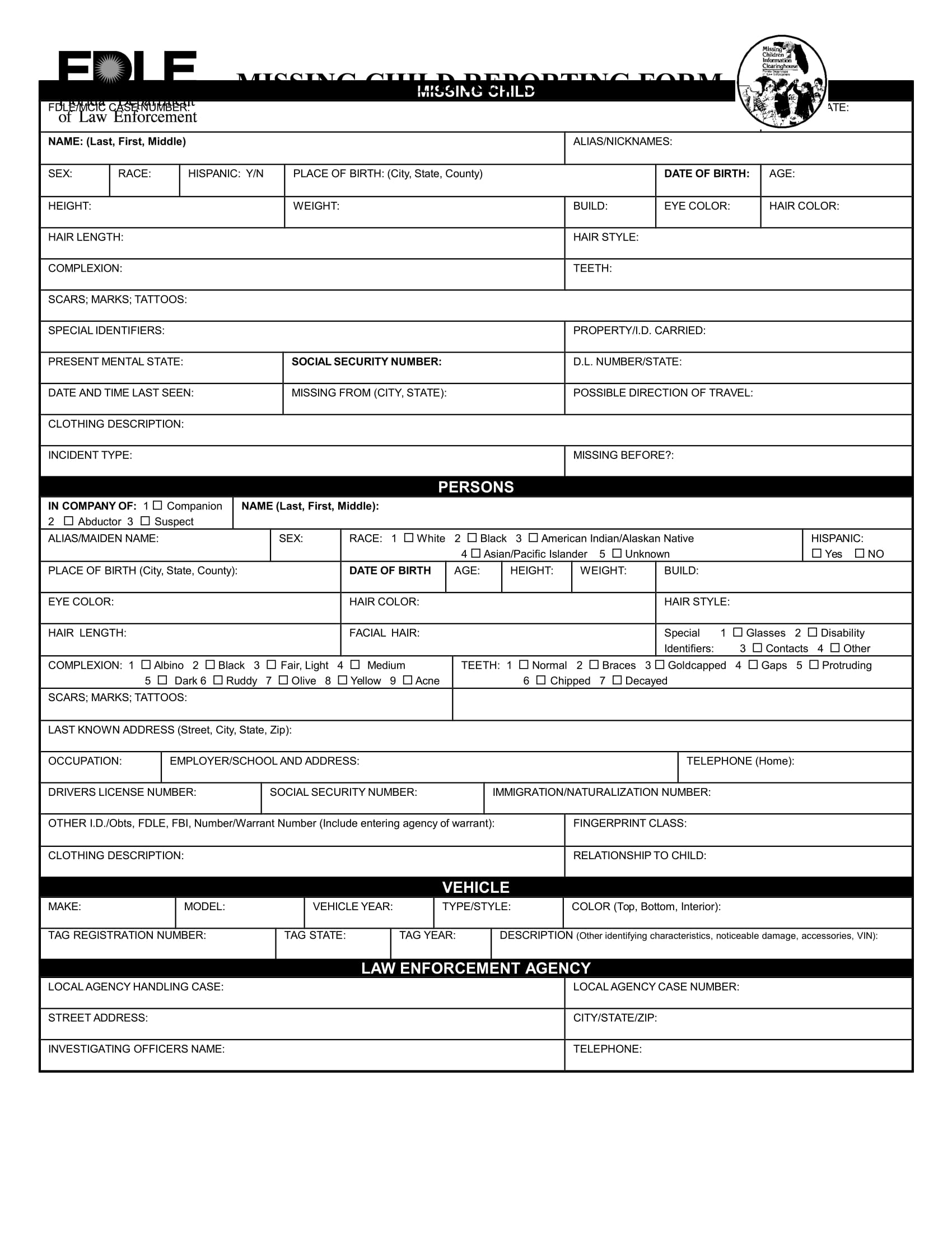 missing child reporting form 1