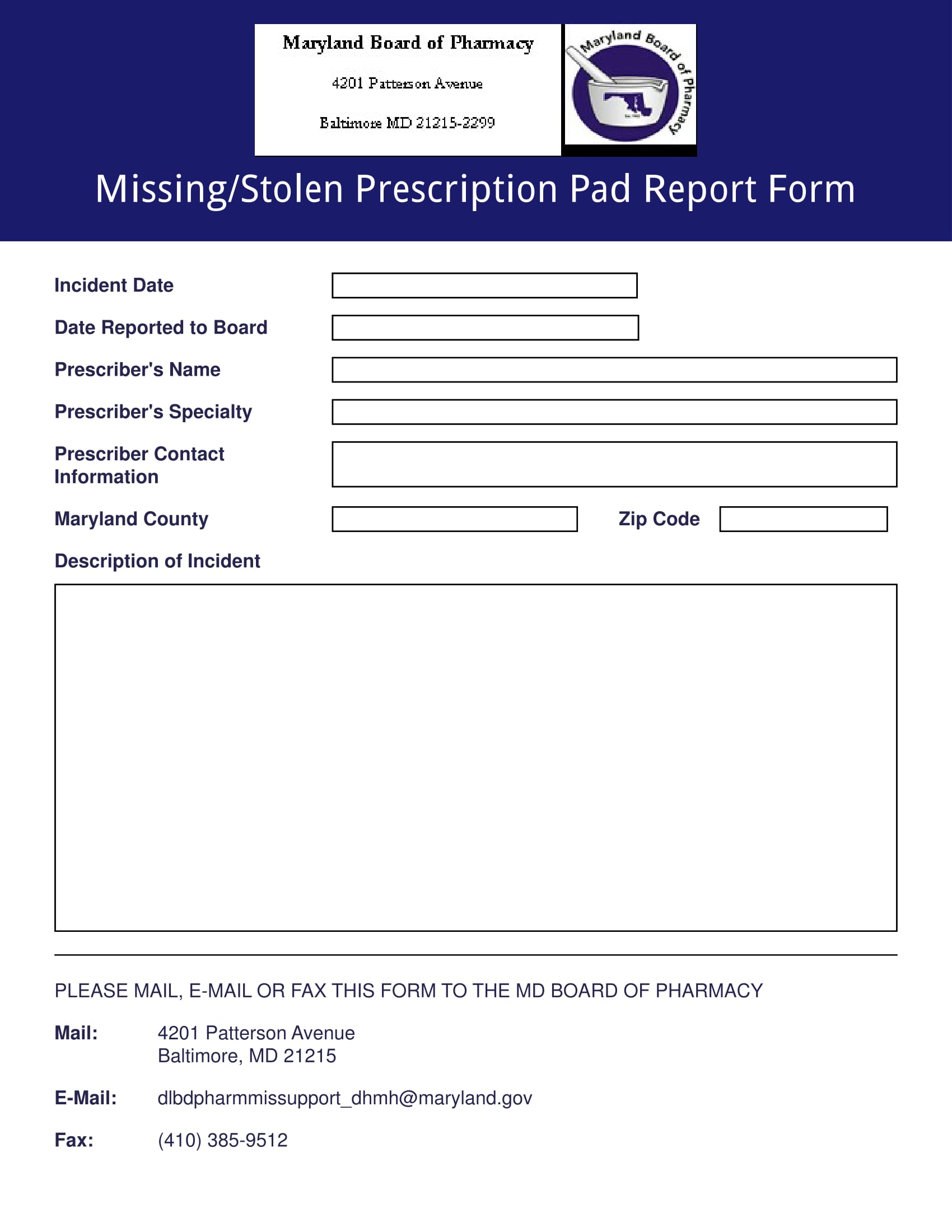 missing prescription pad report form 1