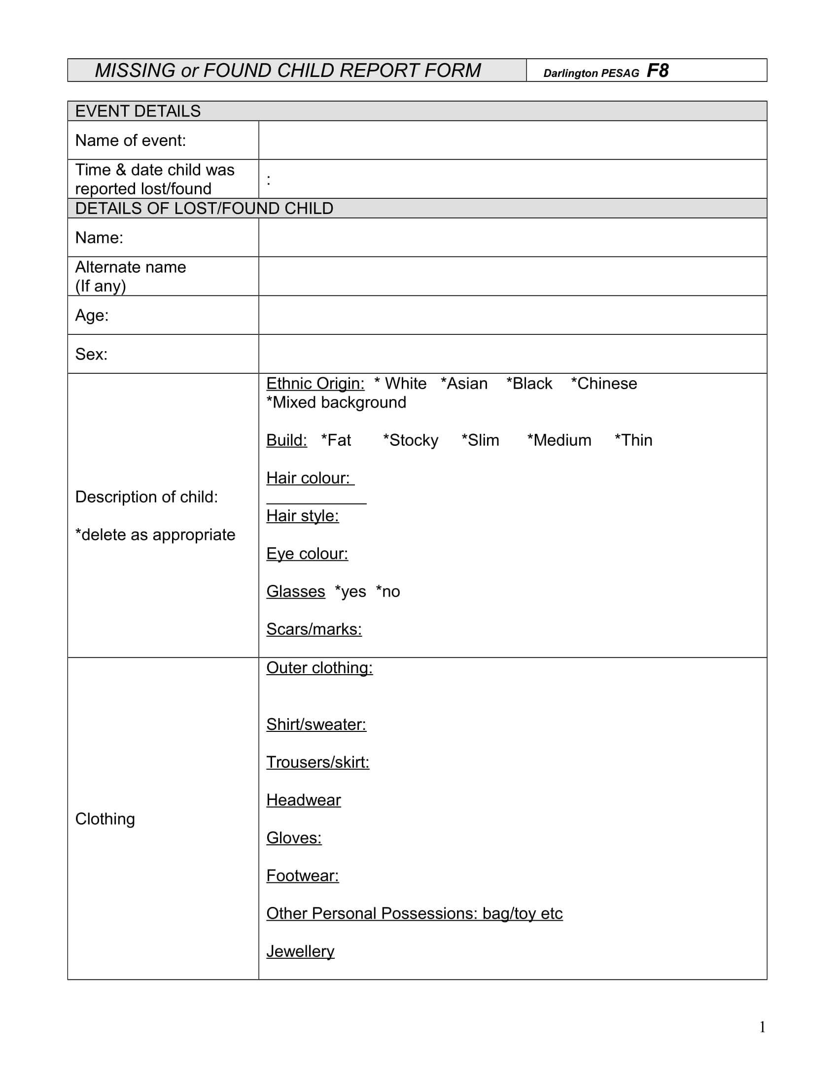 missing or found child report form 1