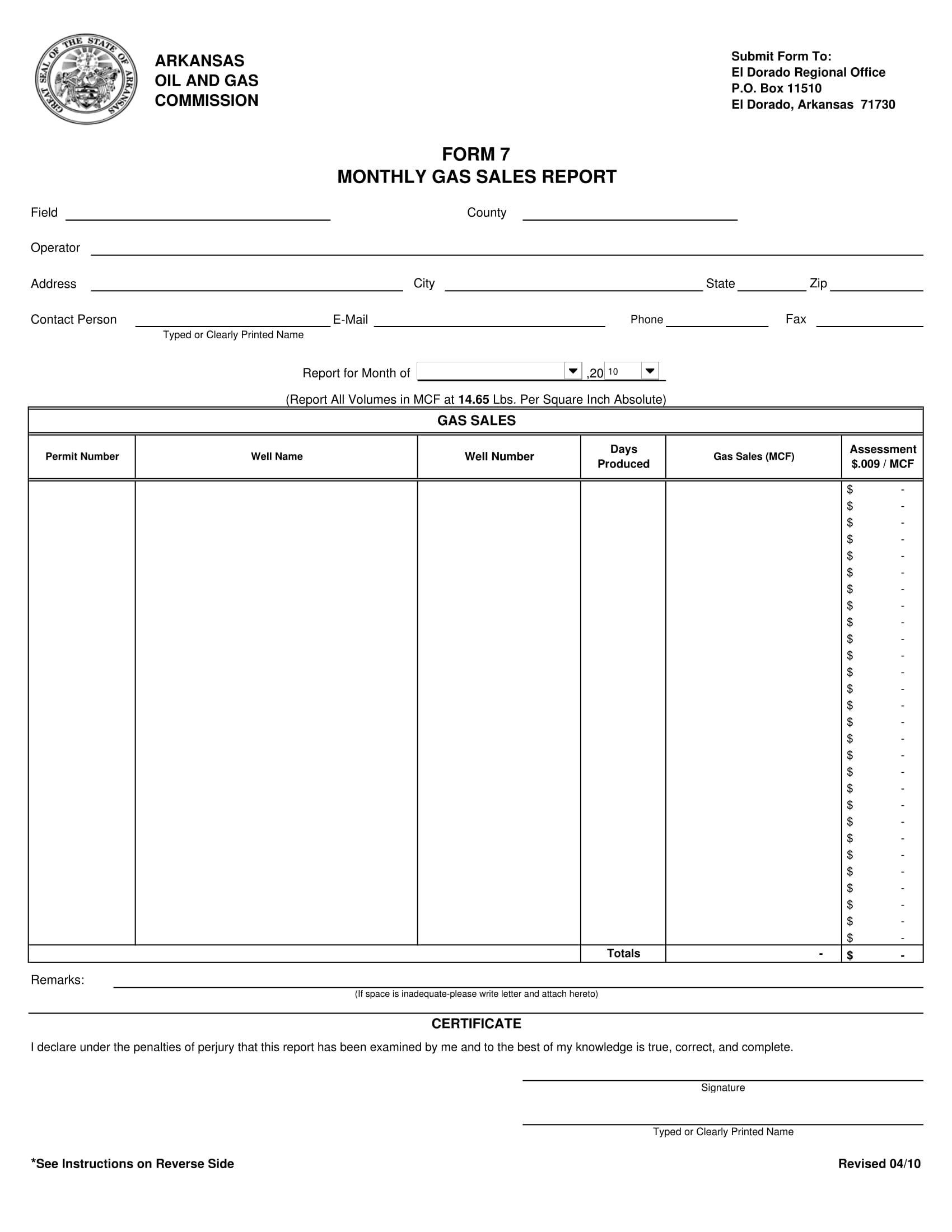 monthly gas sales report form 1