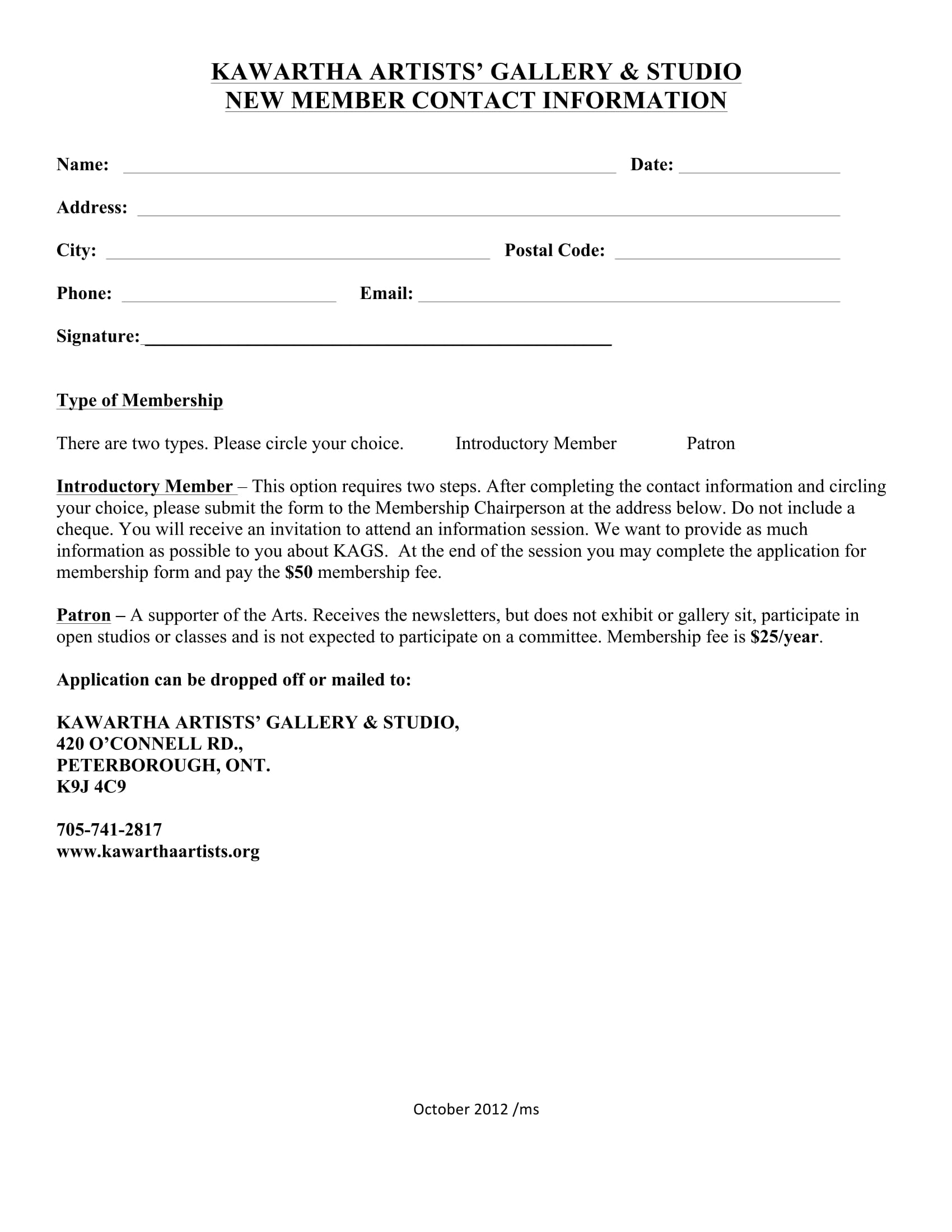 new member contact information form 1