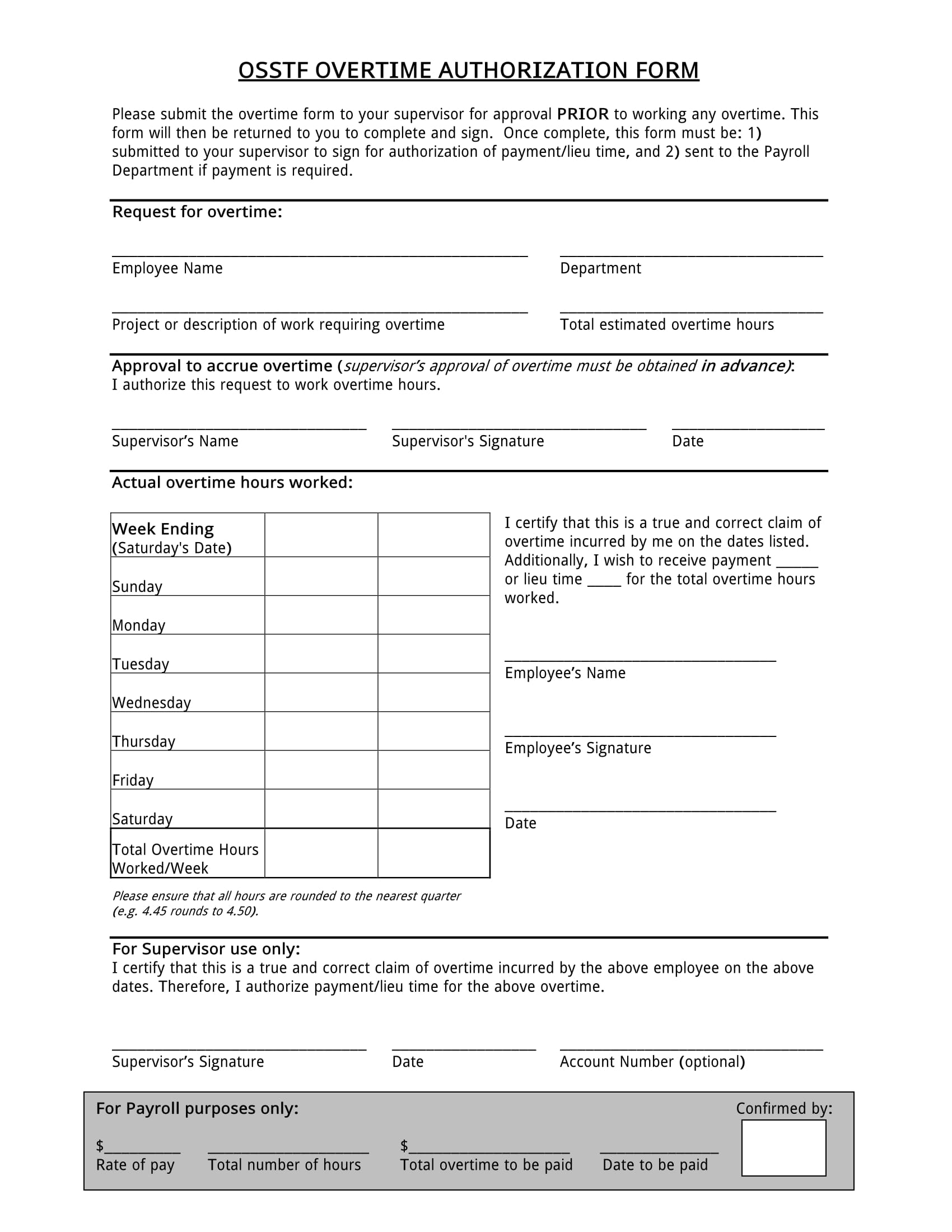 Free 15 Overtime Authorization Forms In Excel Pdf Ms Word 5387