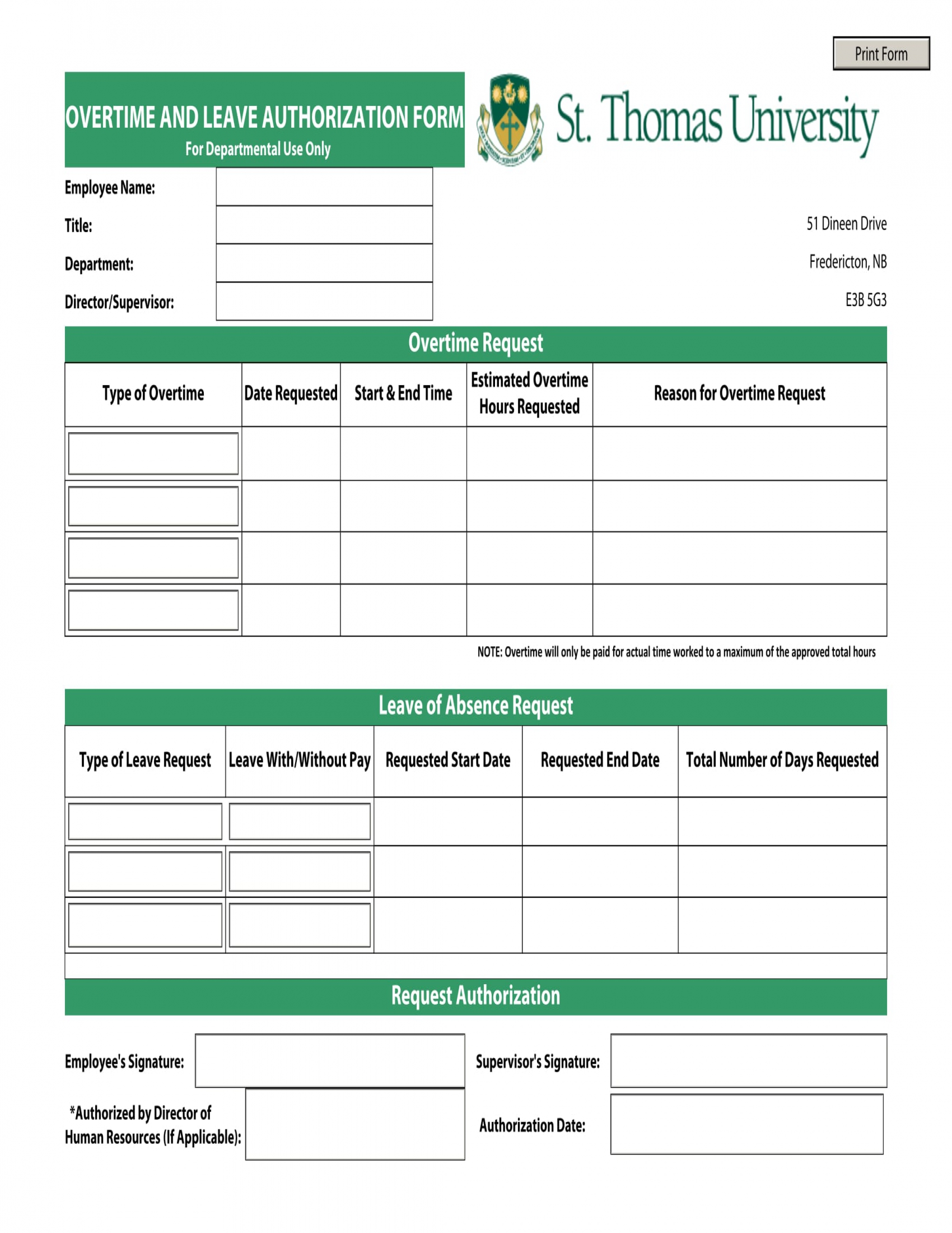 overtime leave authorization form