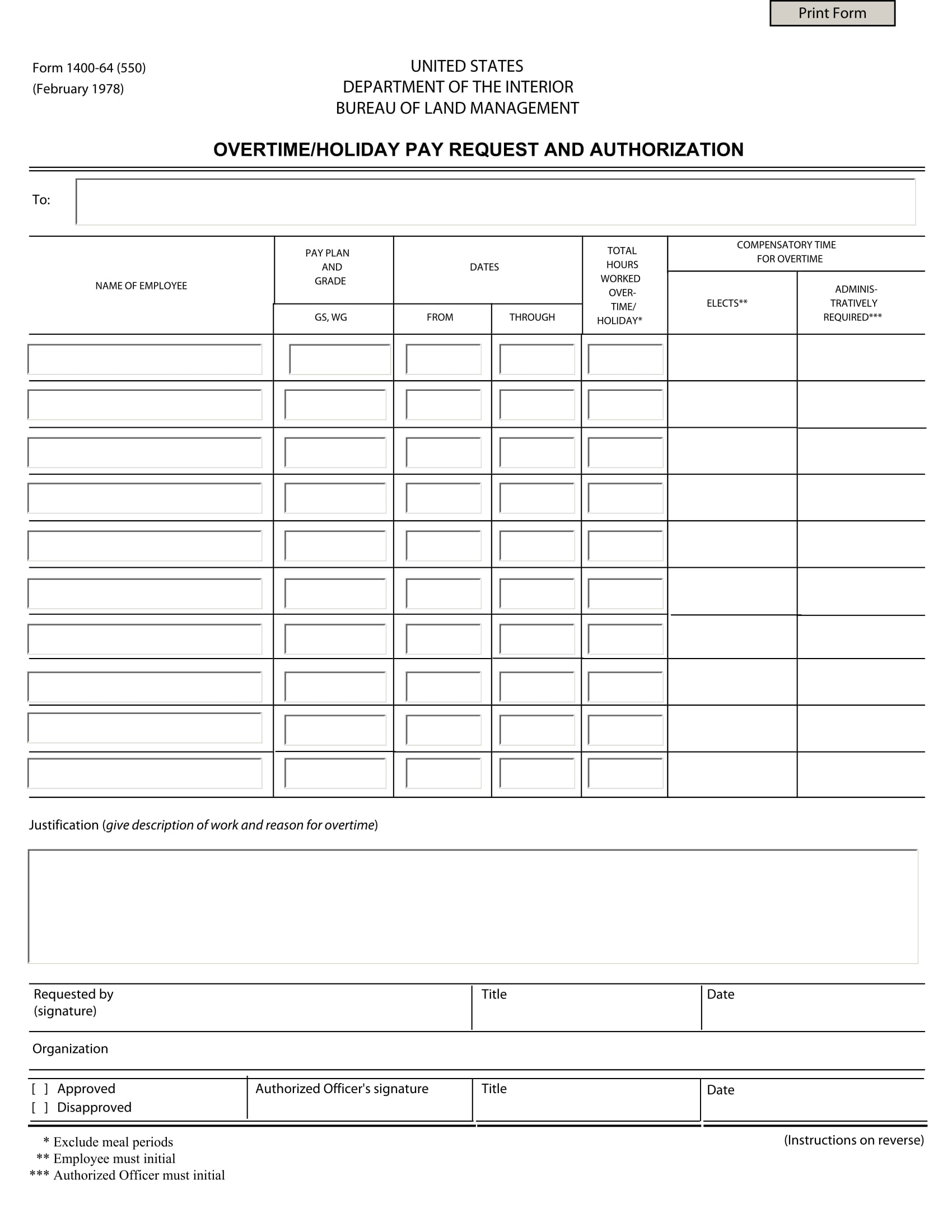 overtime pay request authorization form 1