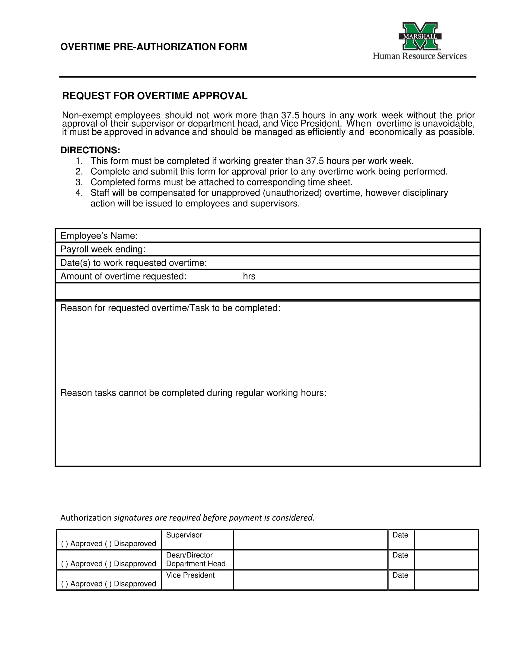 Free 15 Overtime Authorization Forms In Excel Pdf Ms Word 8937