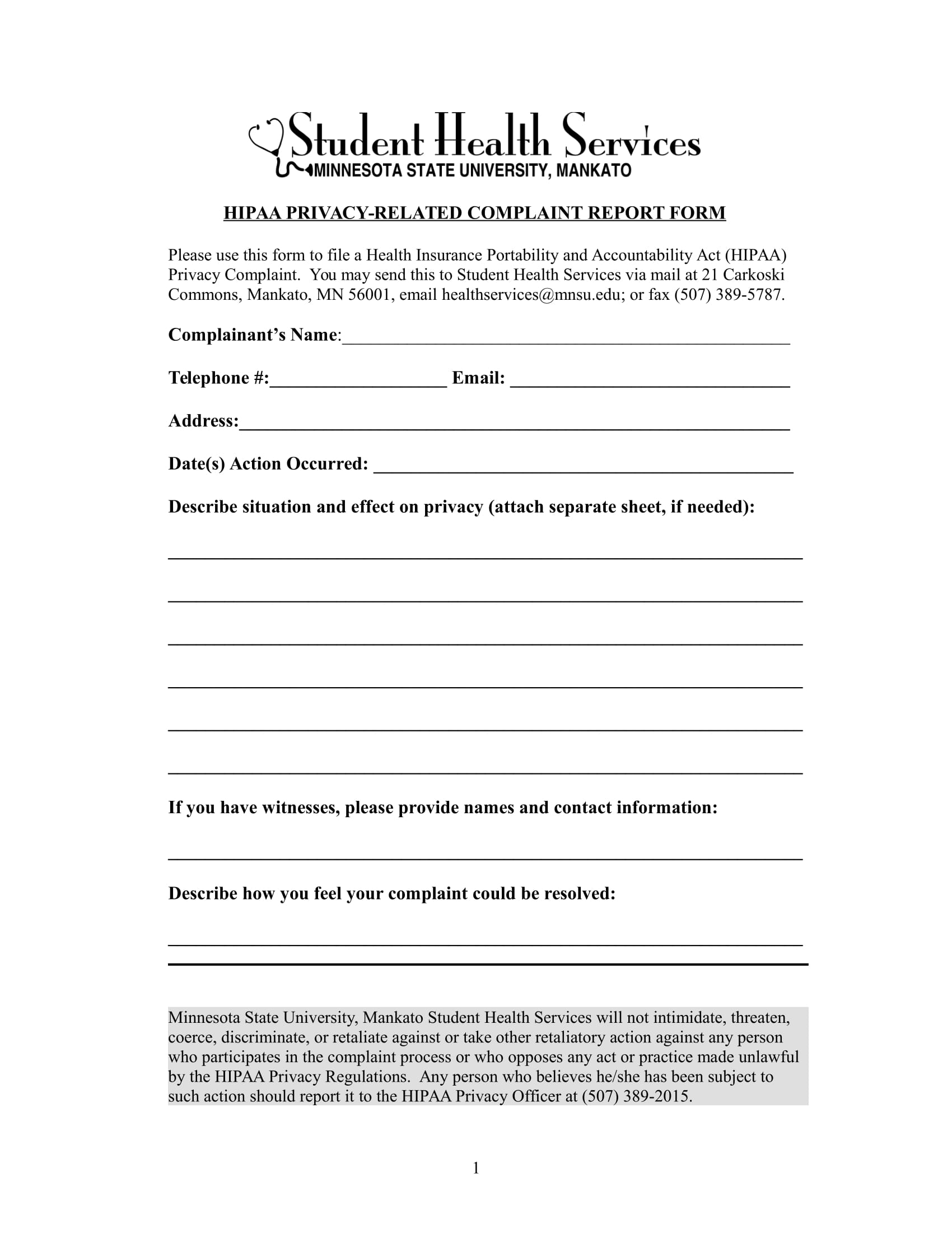 patient complaint report form 1