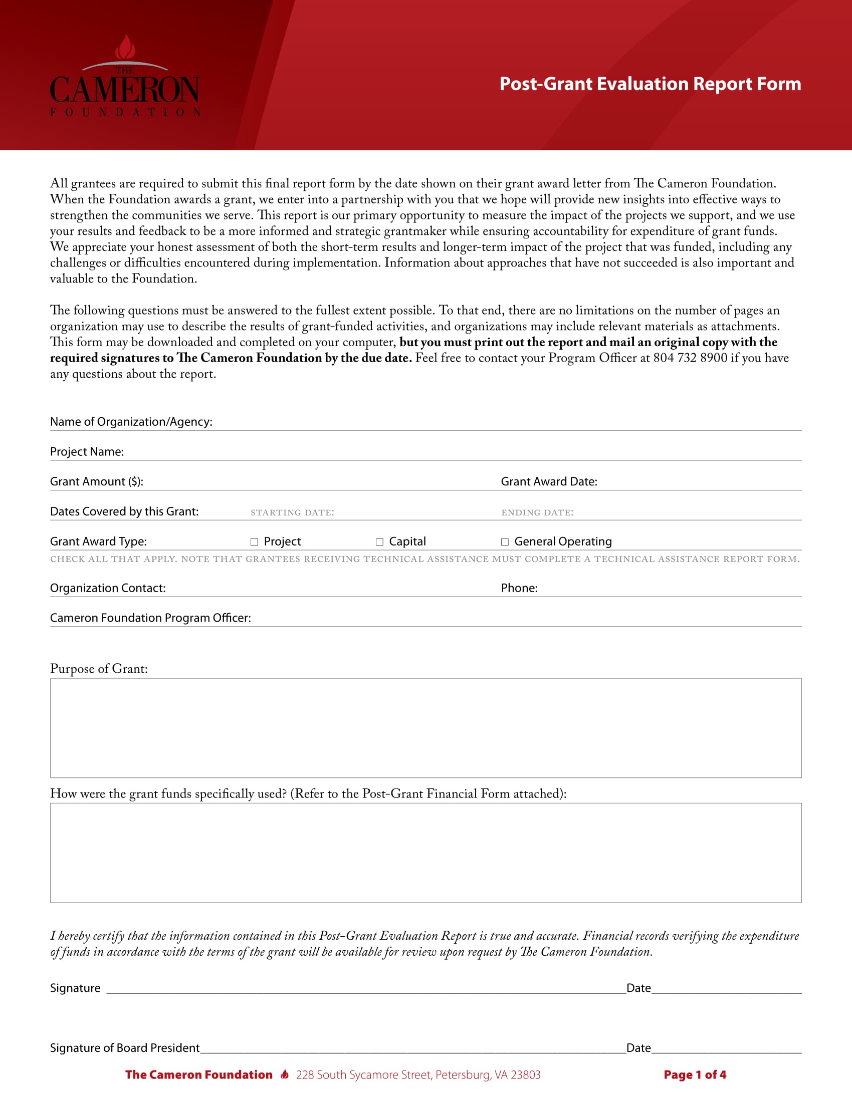 post grant evaluation report form 1