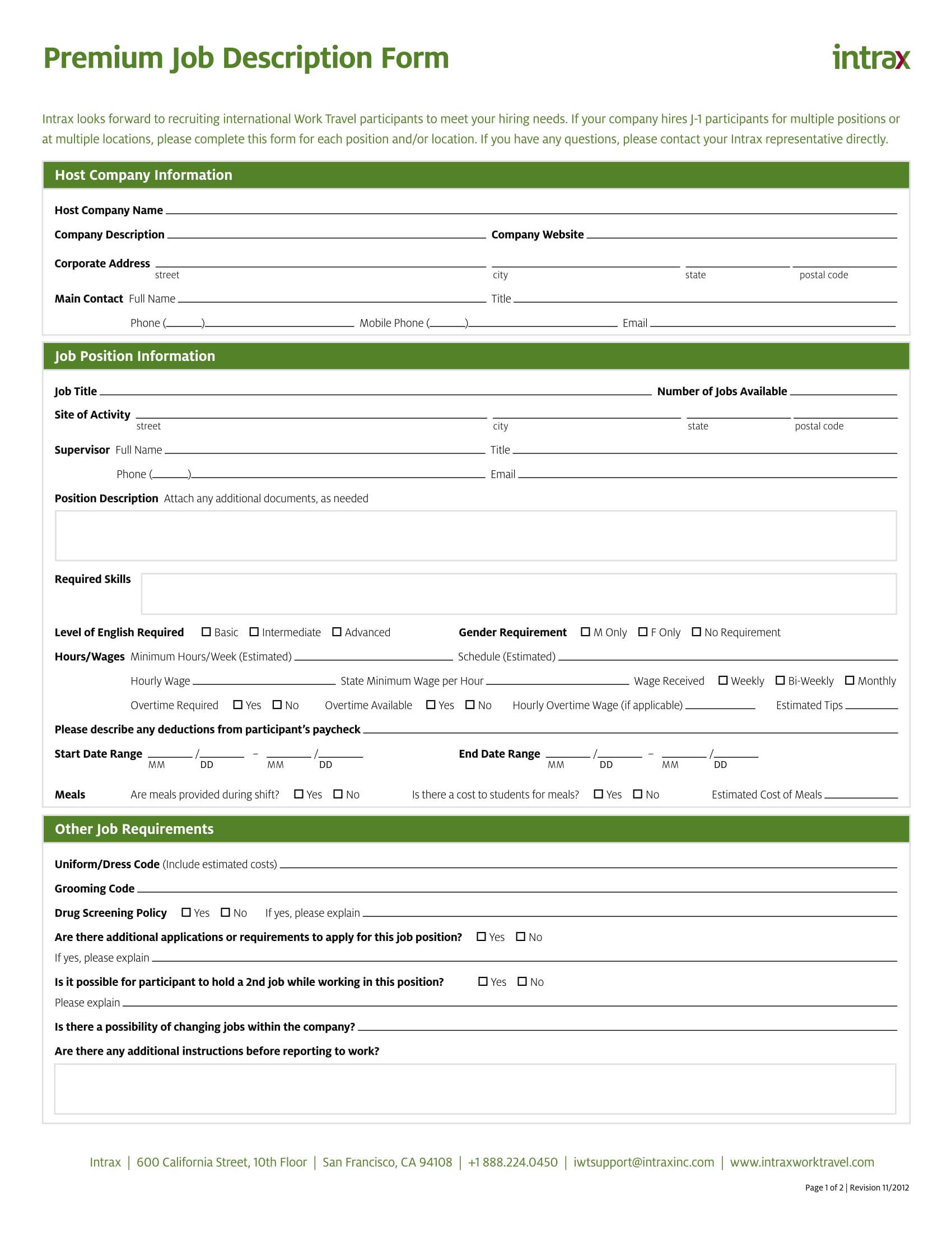 Premium Job Description Form 1 