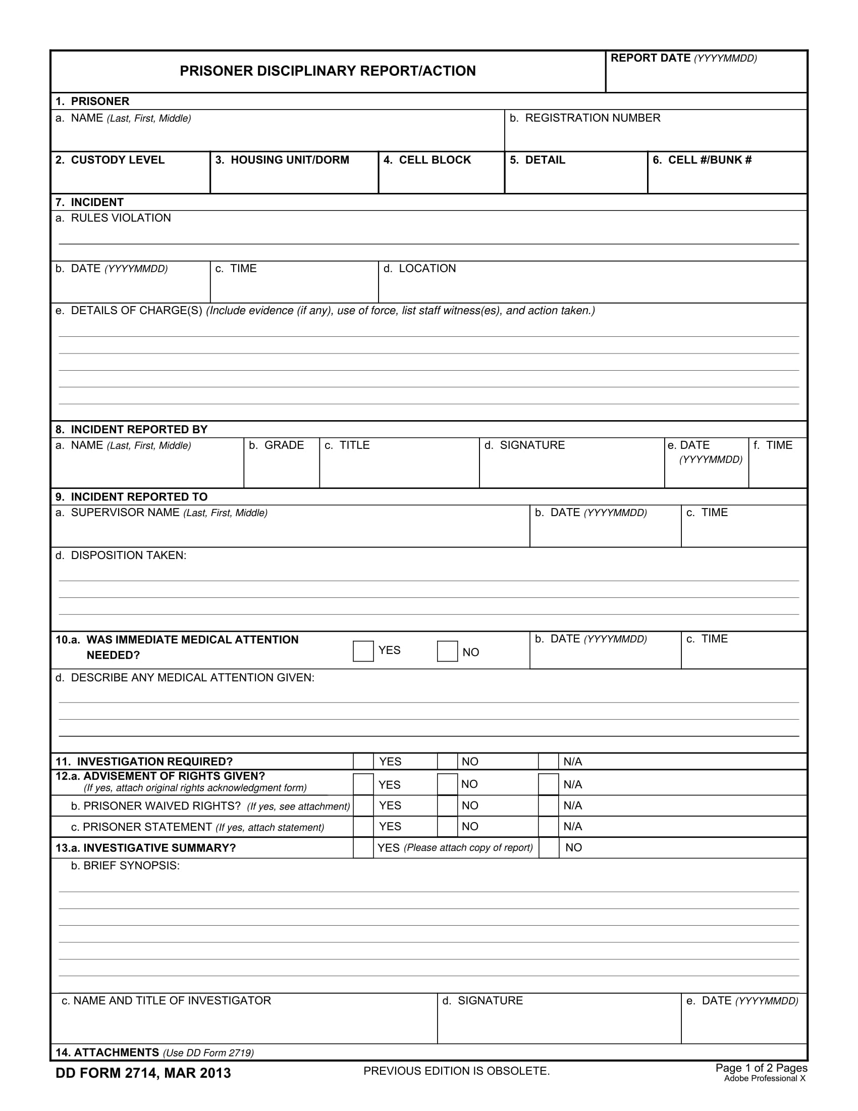 prisoner disciplinary report or action form 1