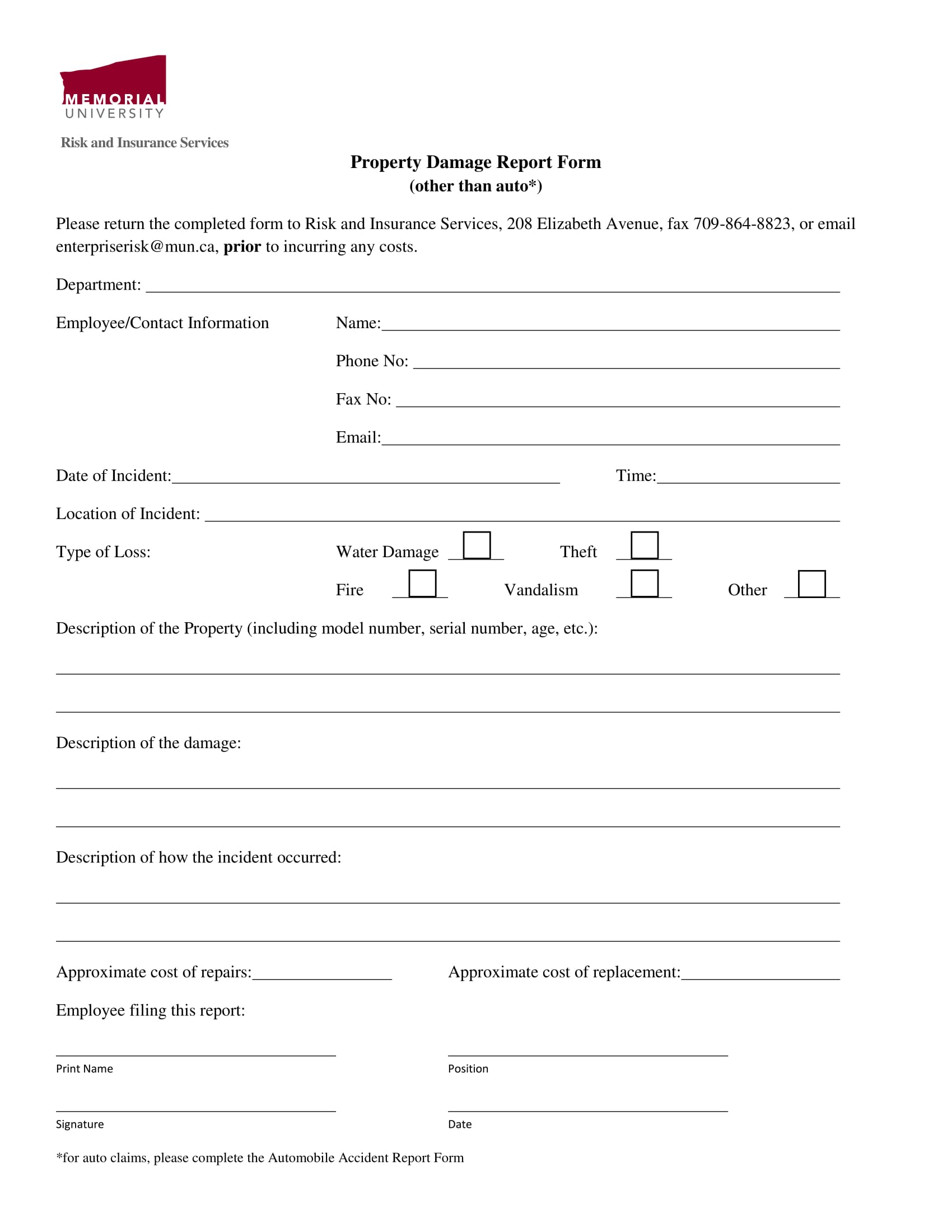 Computer Damage Report Template Word