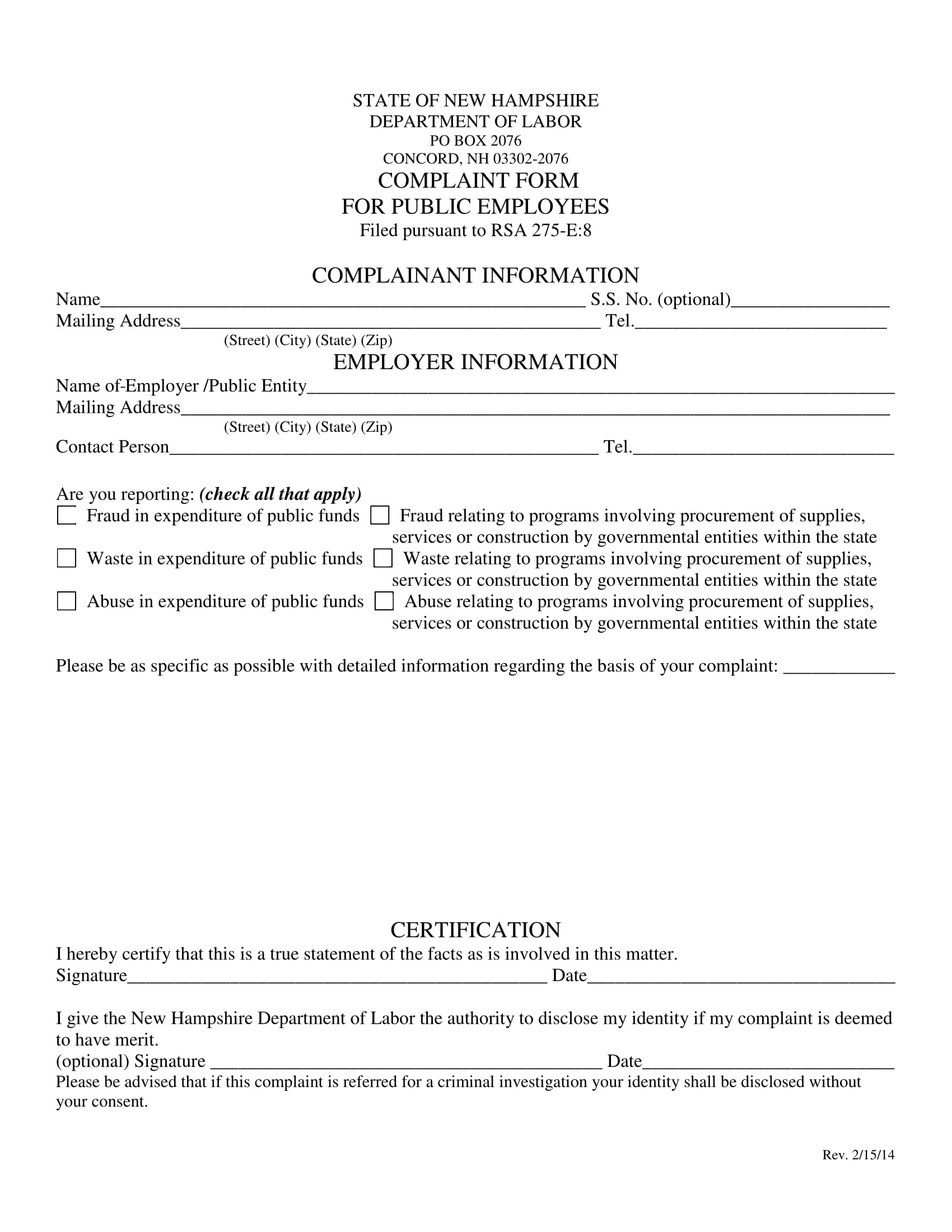 public employee complaint form 1