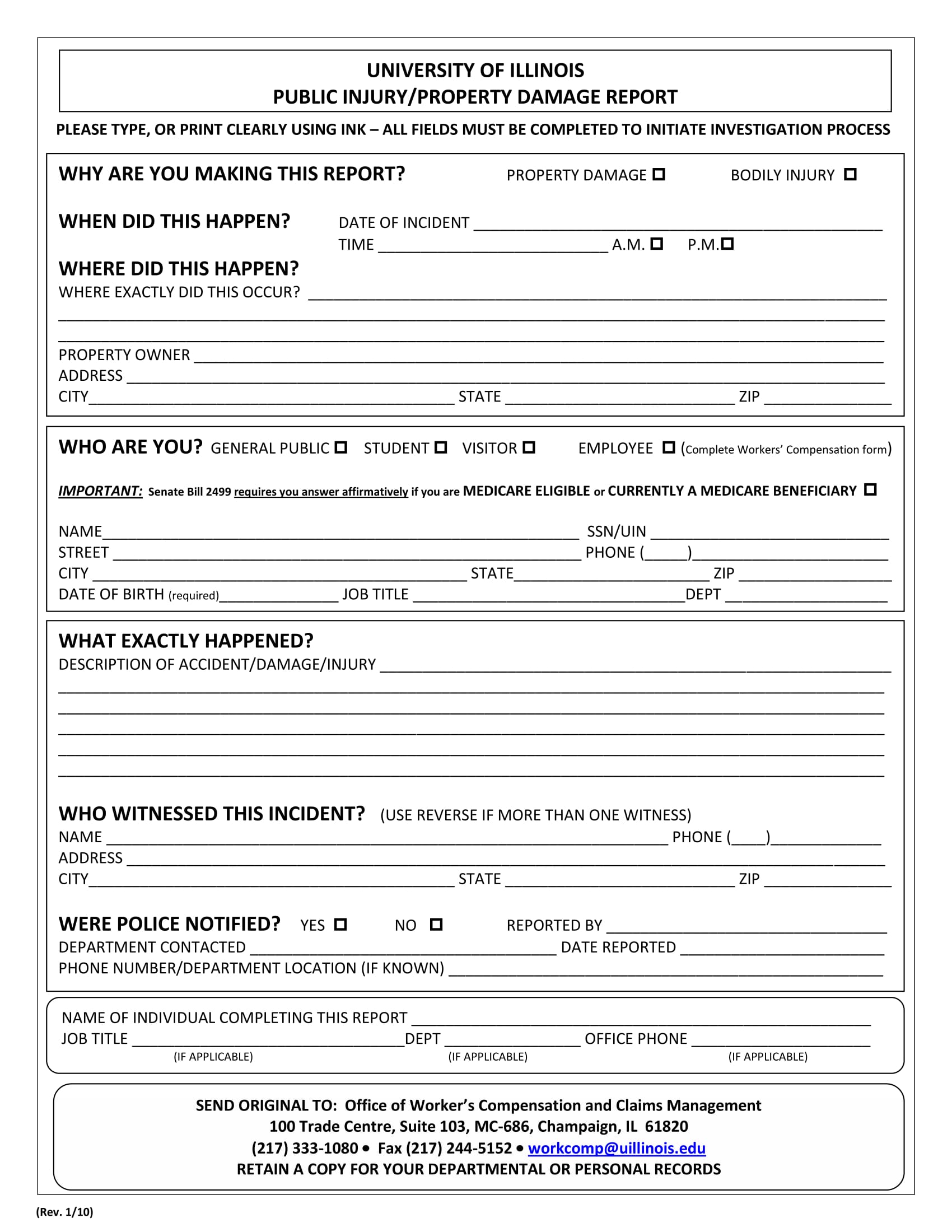 Damage Report form. Property report