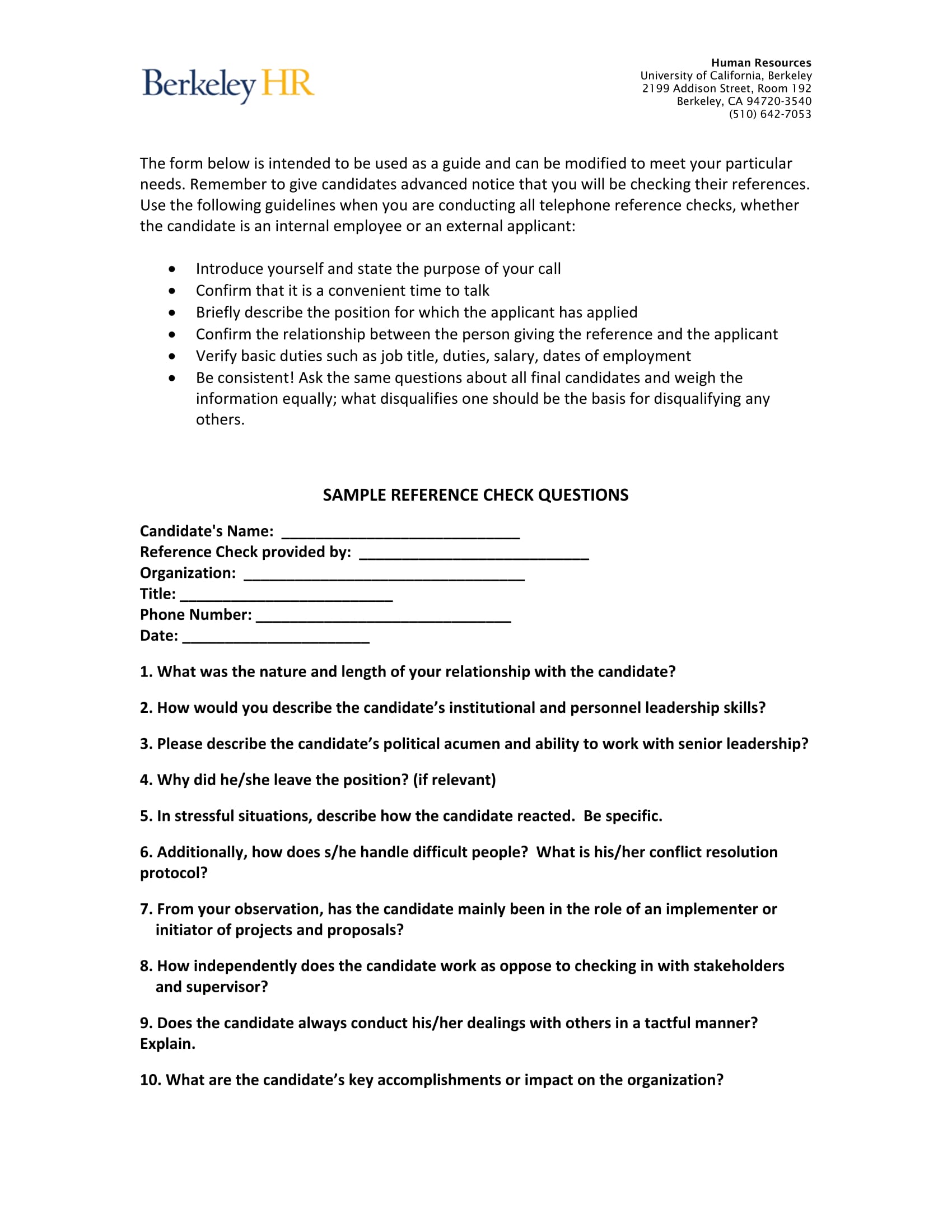 reference check questionnaire form 1