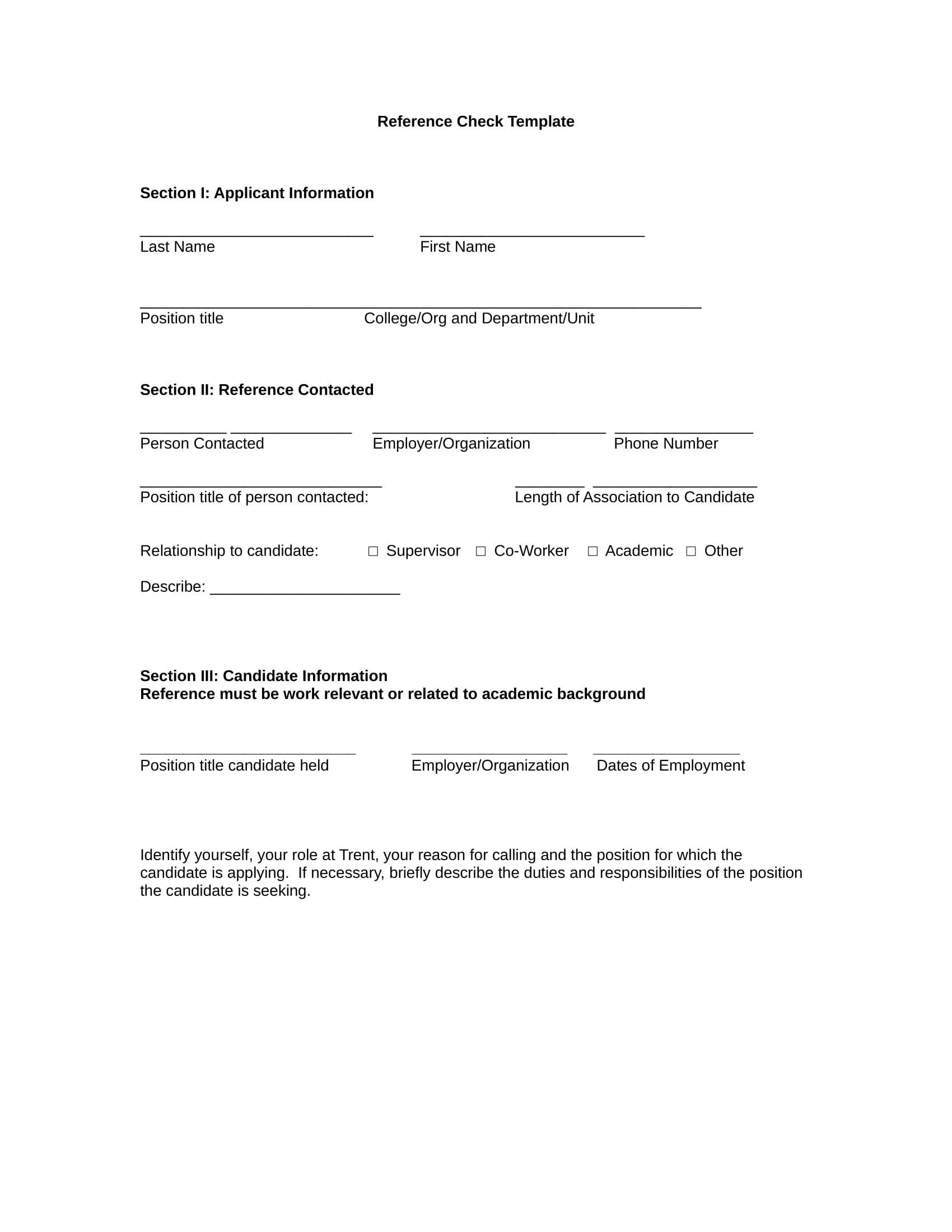 reference check template form 1