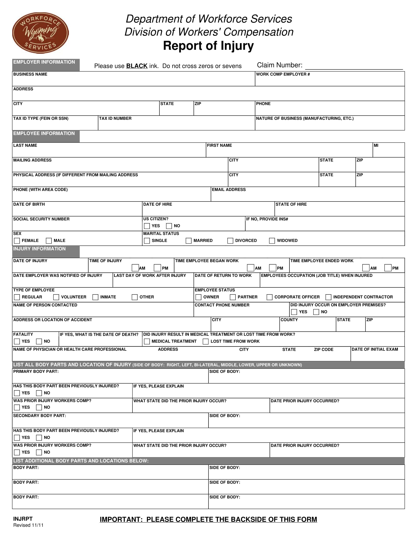 report of injury form 1