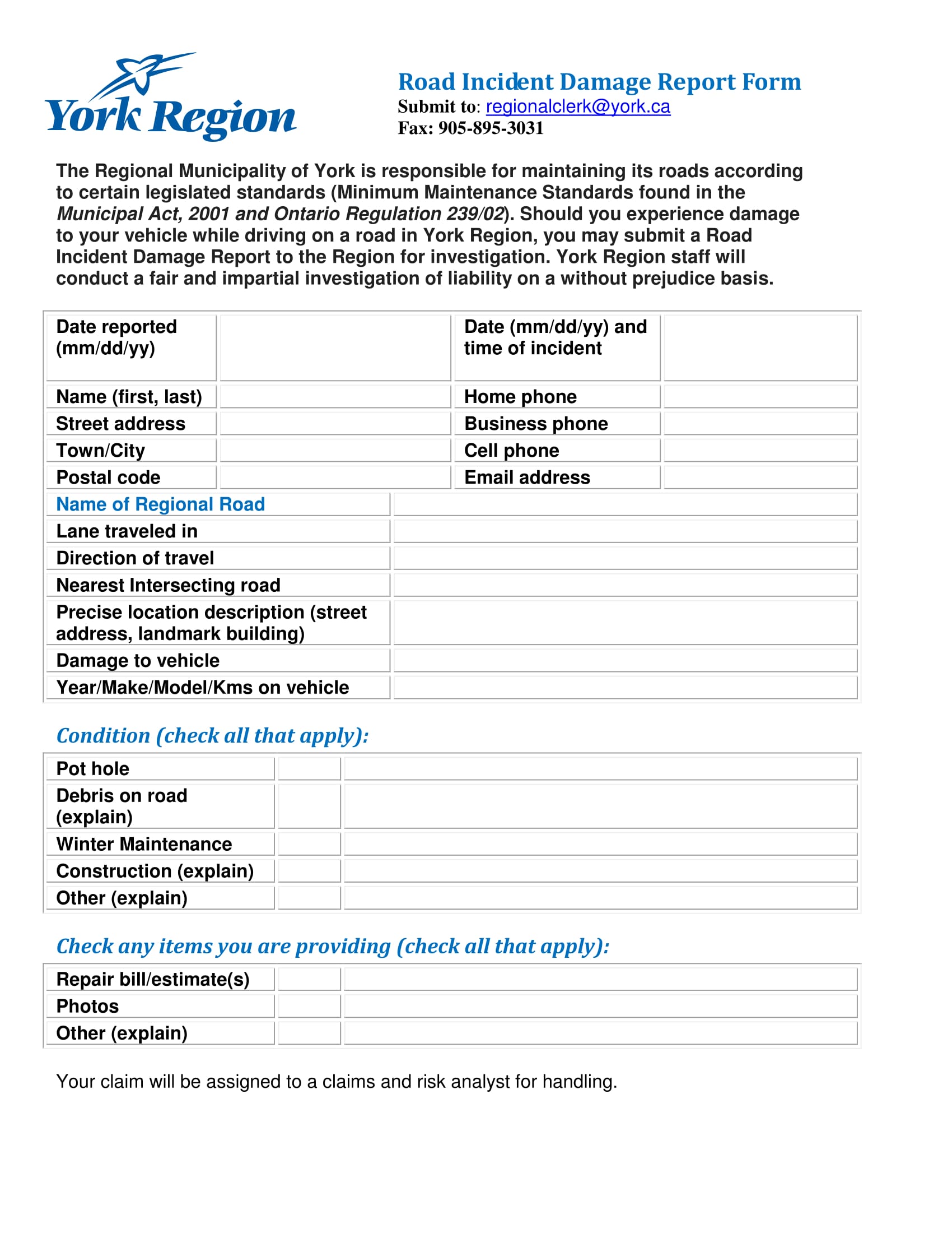 road incident damage report form 1