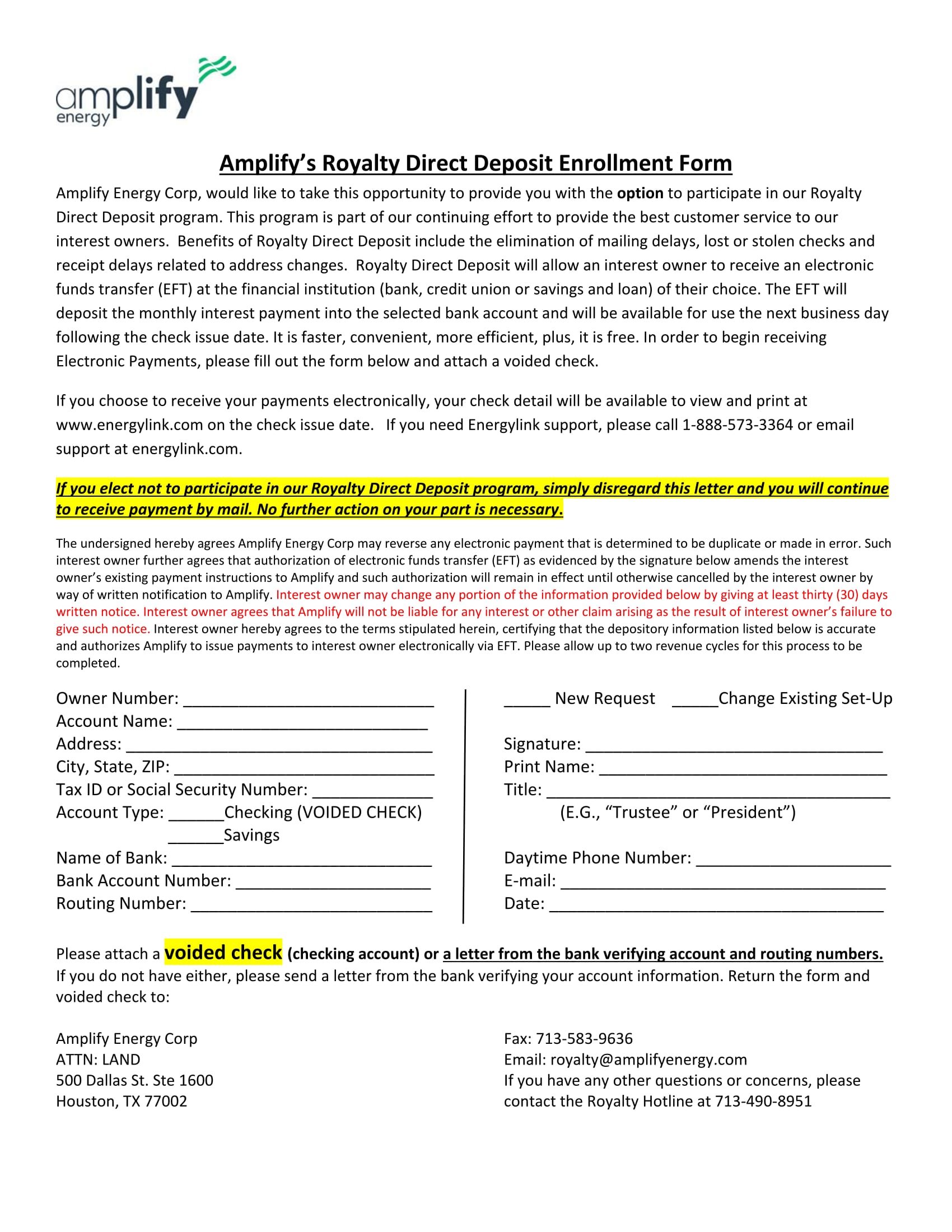 royalty direct deposit enrollment form 1